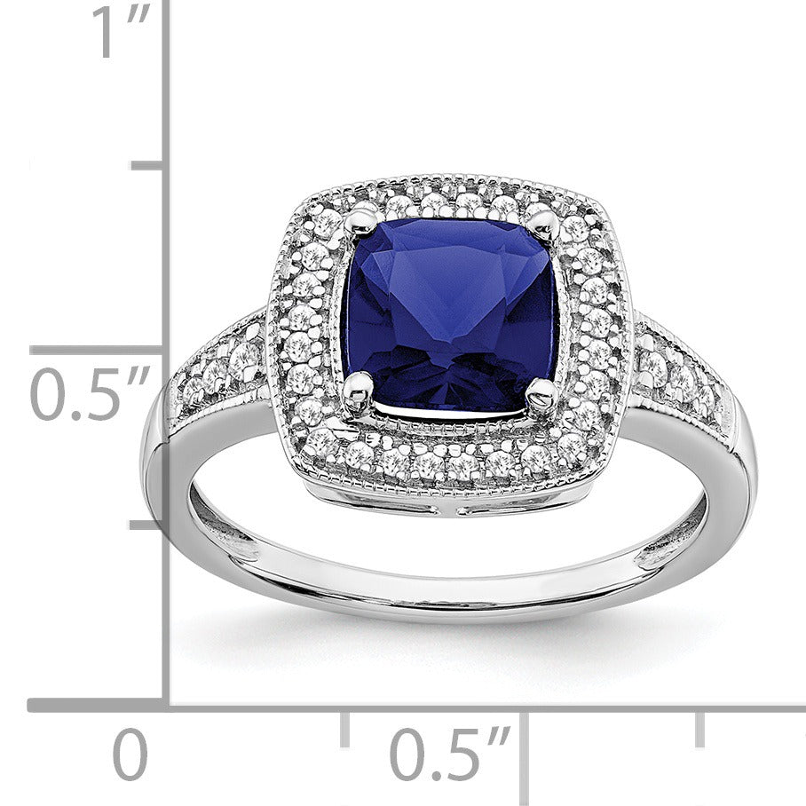 1.31 Ct Cushion Blue Lab Created Sapphire and Diamond Prong 14K White Gold Halo Ring