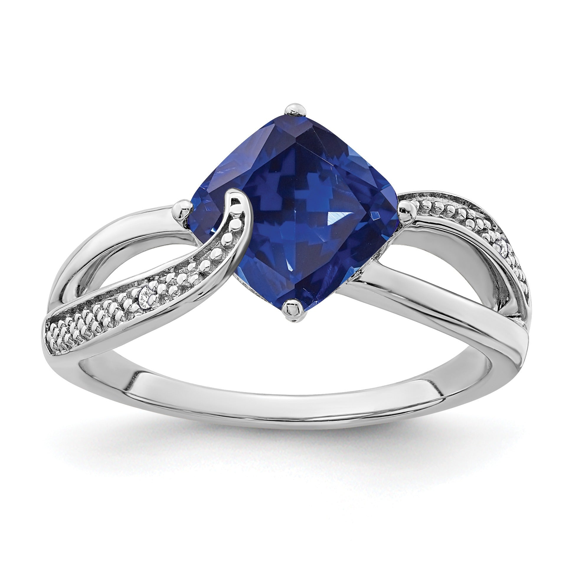 2.5 Ct Cushion Blue Created Sapphire With Diamond Silver Infinity Bypass Ring