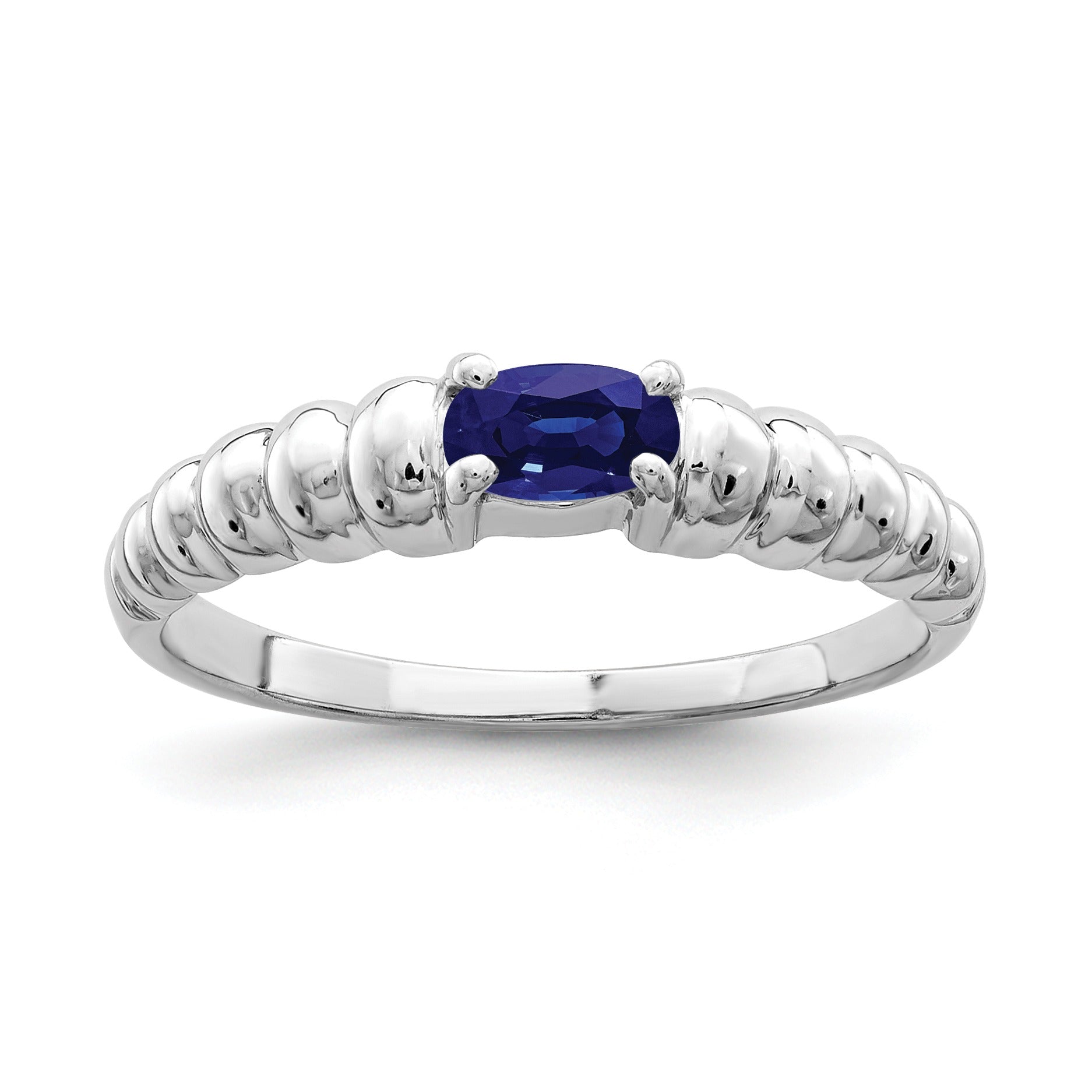 0.35 Ct Oval Blue Sapphire Prong 14k White Gold East-West Solitaire Ring