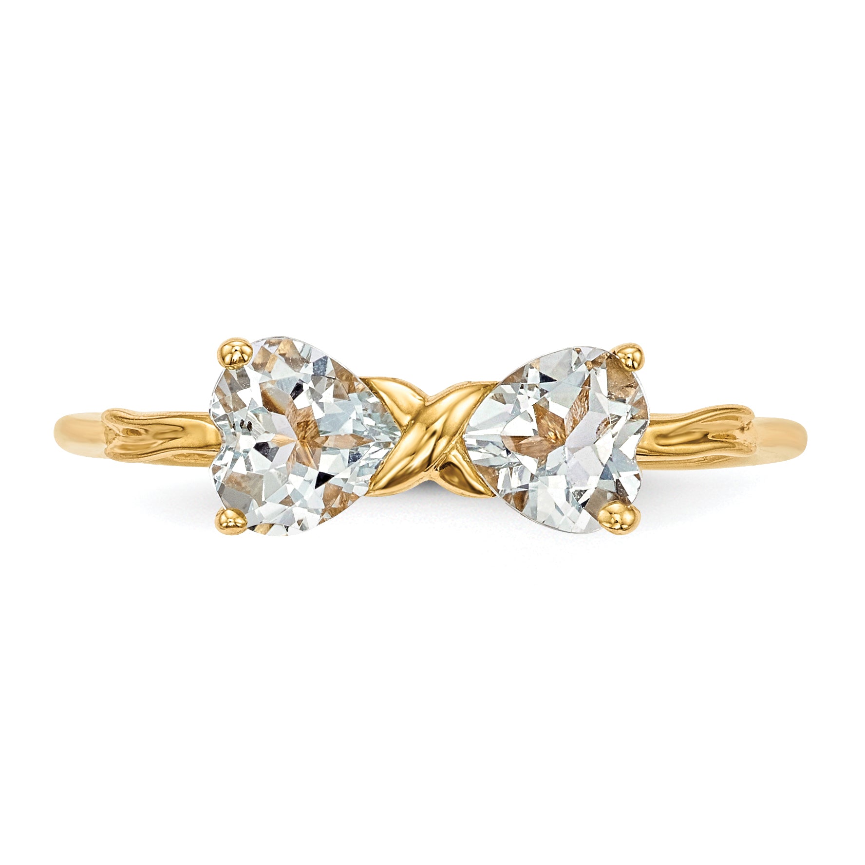 14k Yellow Gold Bow Dual Heart Birthstone Ring