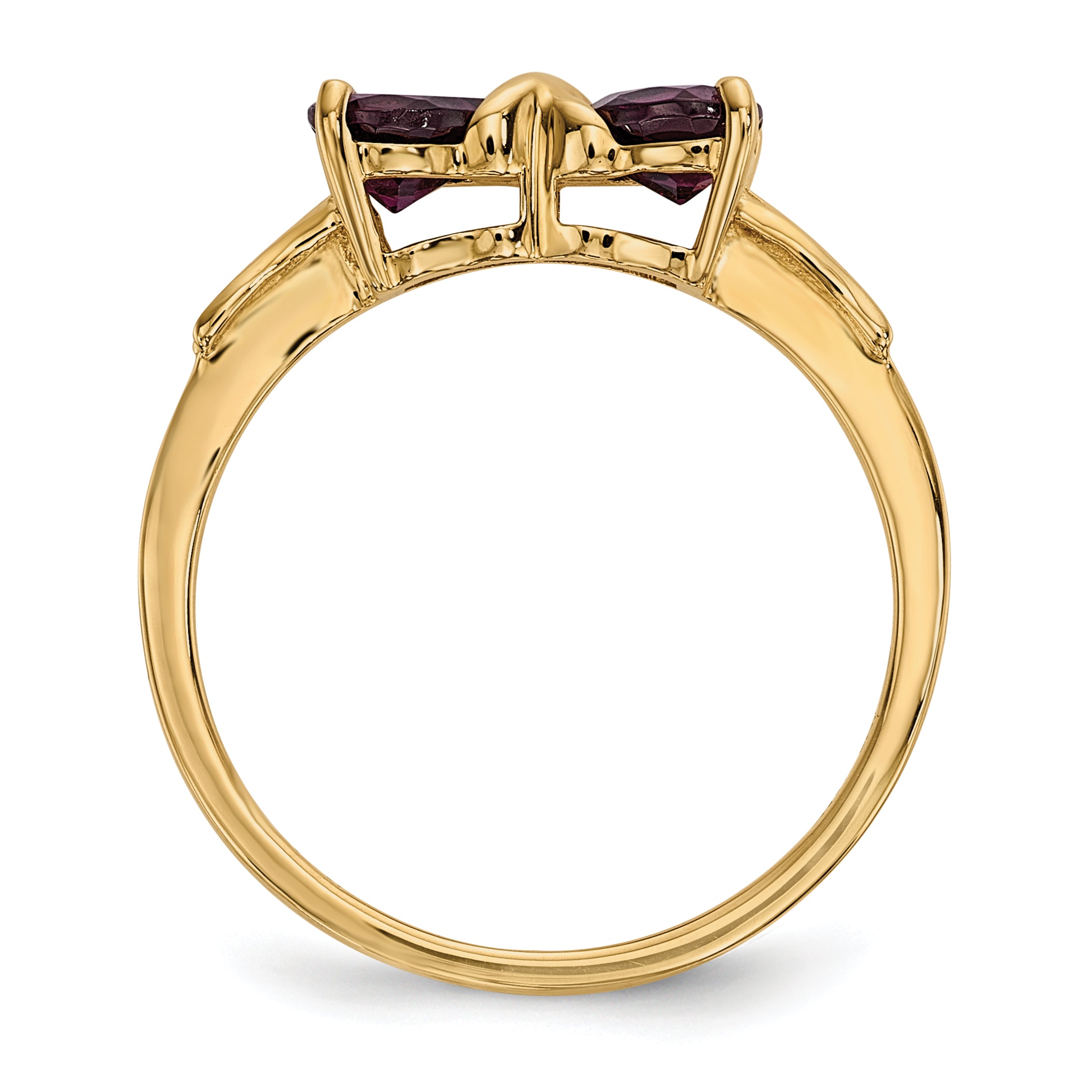 14k Yellow Gold Bow Dual Heart Birthstone Ring