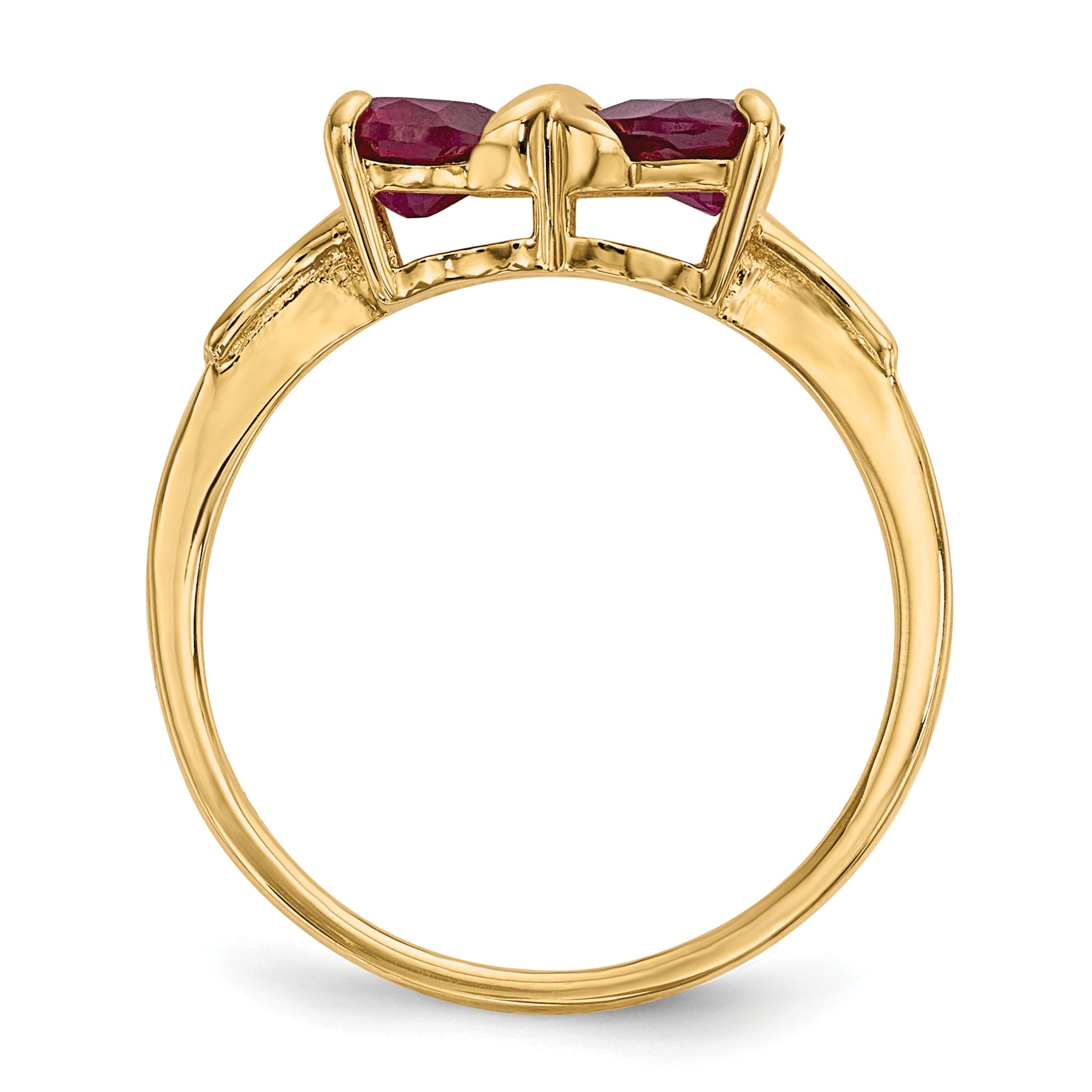 14k Yellow Gold Bow Dual Heart Birthstone Ring