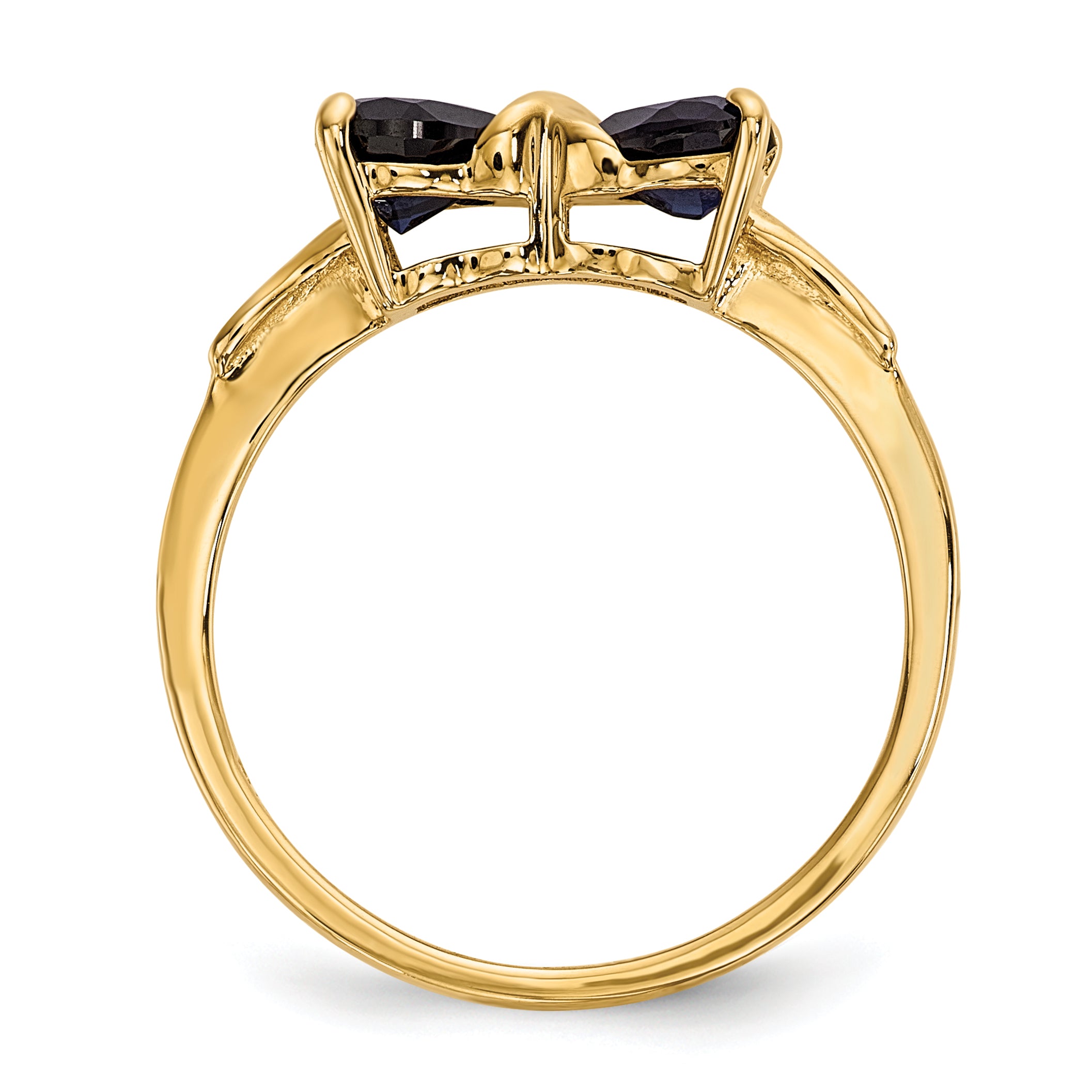 14k Yellow Gold Bow Dual Heart Birthstone Ring