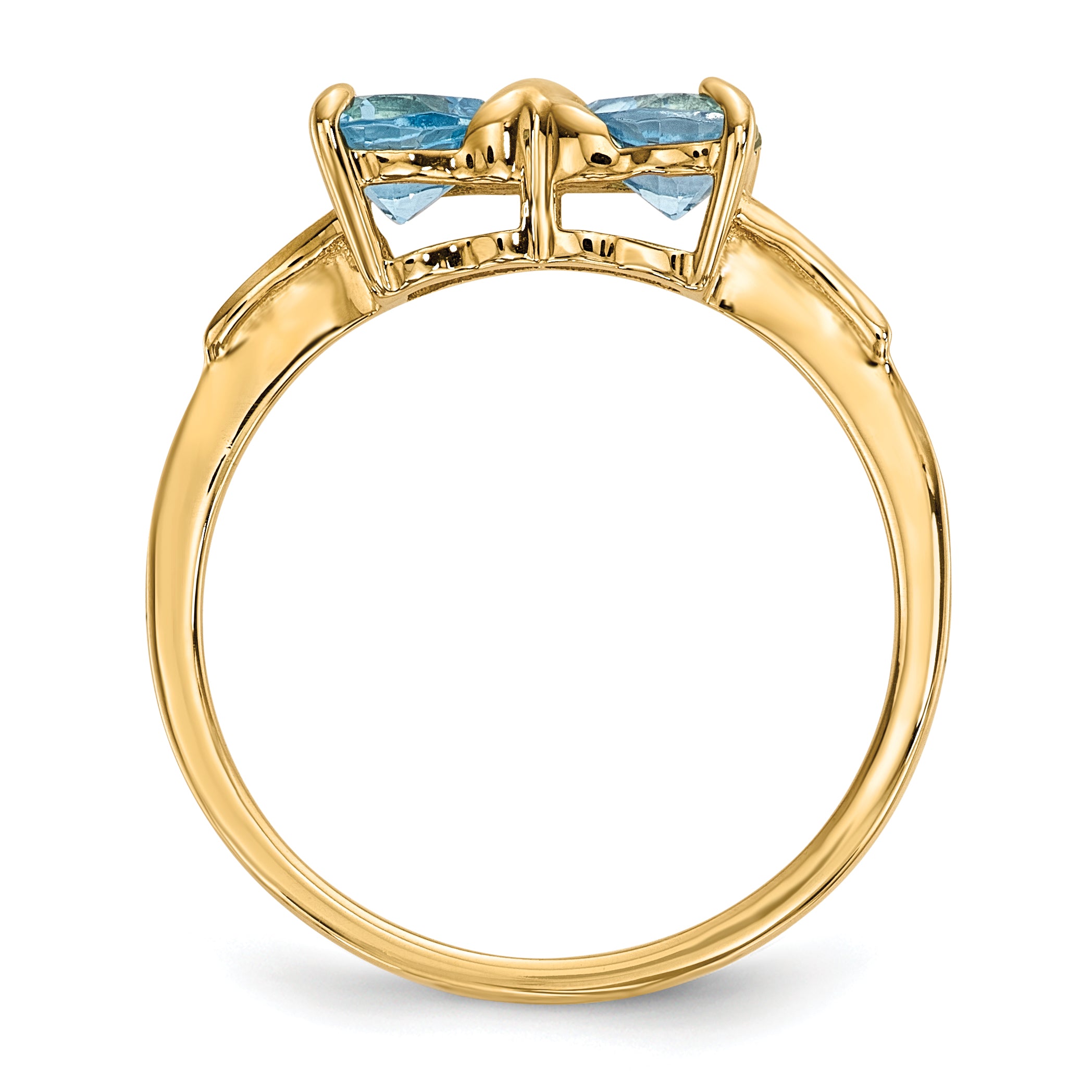 14k Yellow Gold Bow Dual Heart Birthstone Ring