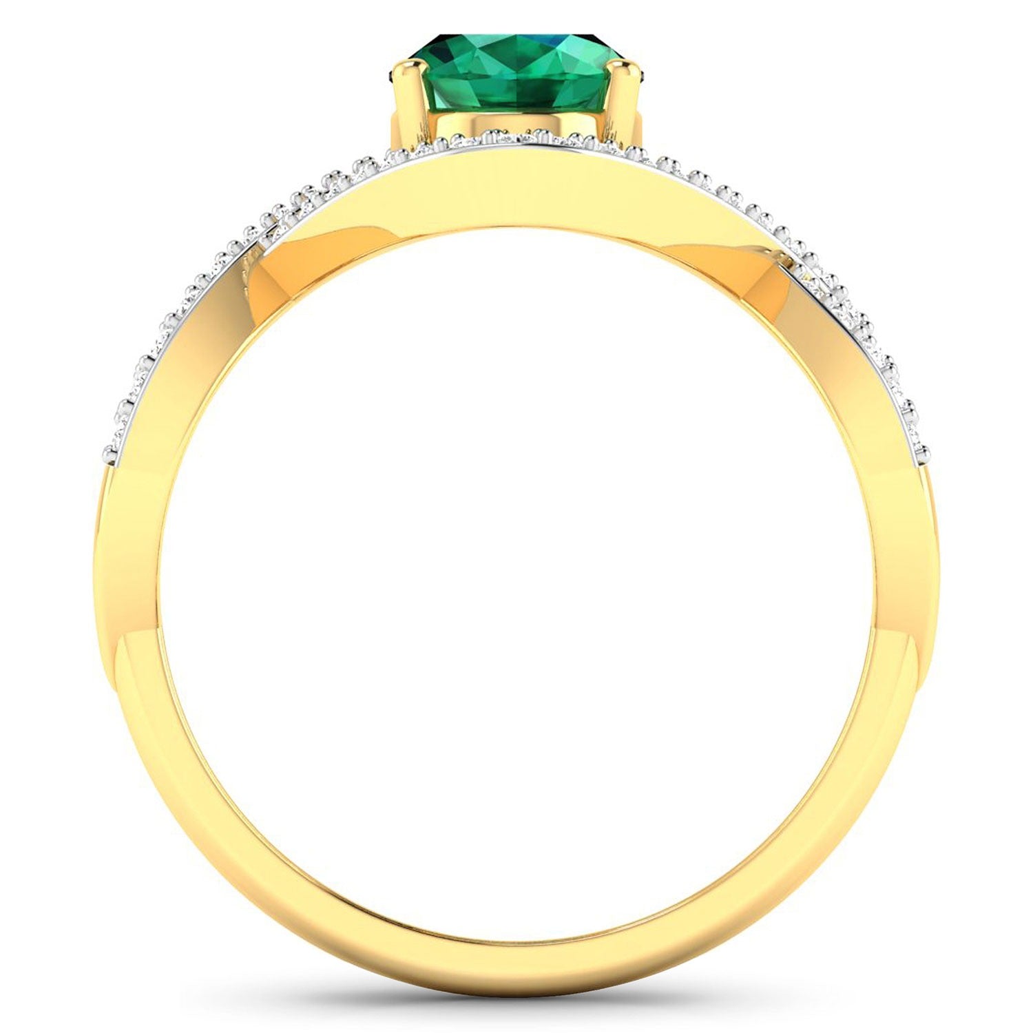 Zambian Emerald Diamond Crossover Ring 14K Gold