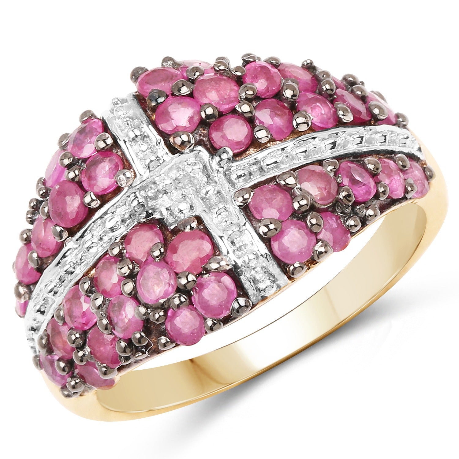 1.70 Ct Round Cut Pink Ruby 14K Yellow Gold-Plated Silver Prong Cluster Ring