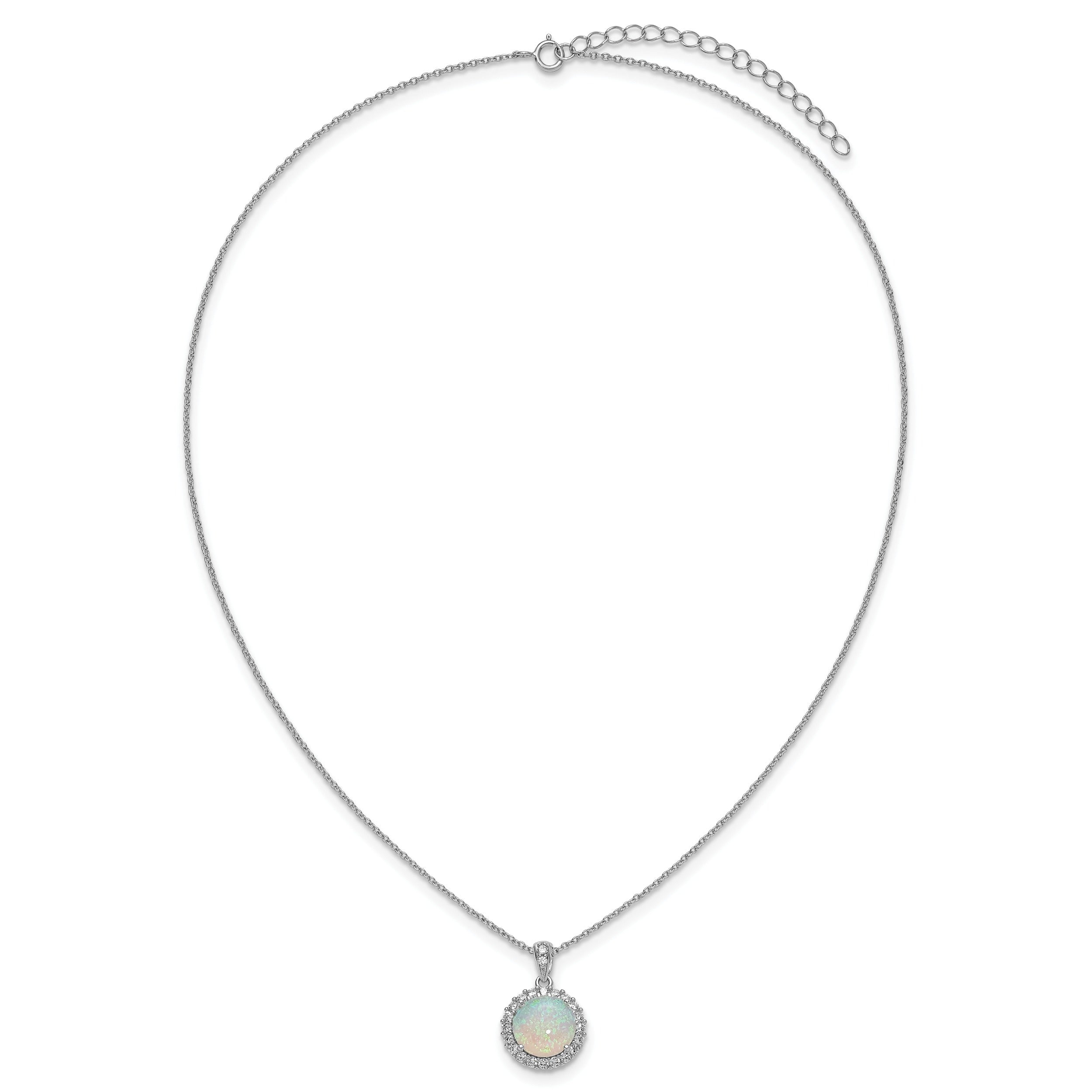 Opal gemstone pendant necklace with halo diamonds on fine silver chain, Fine Color Jewels