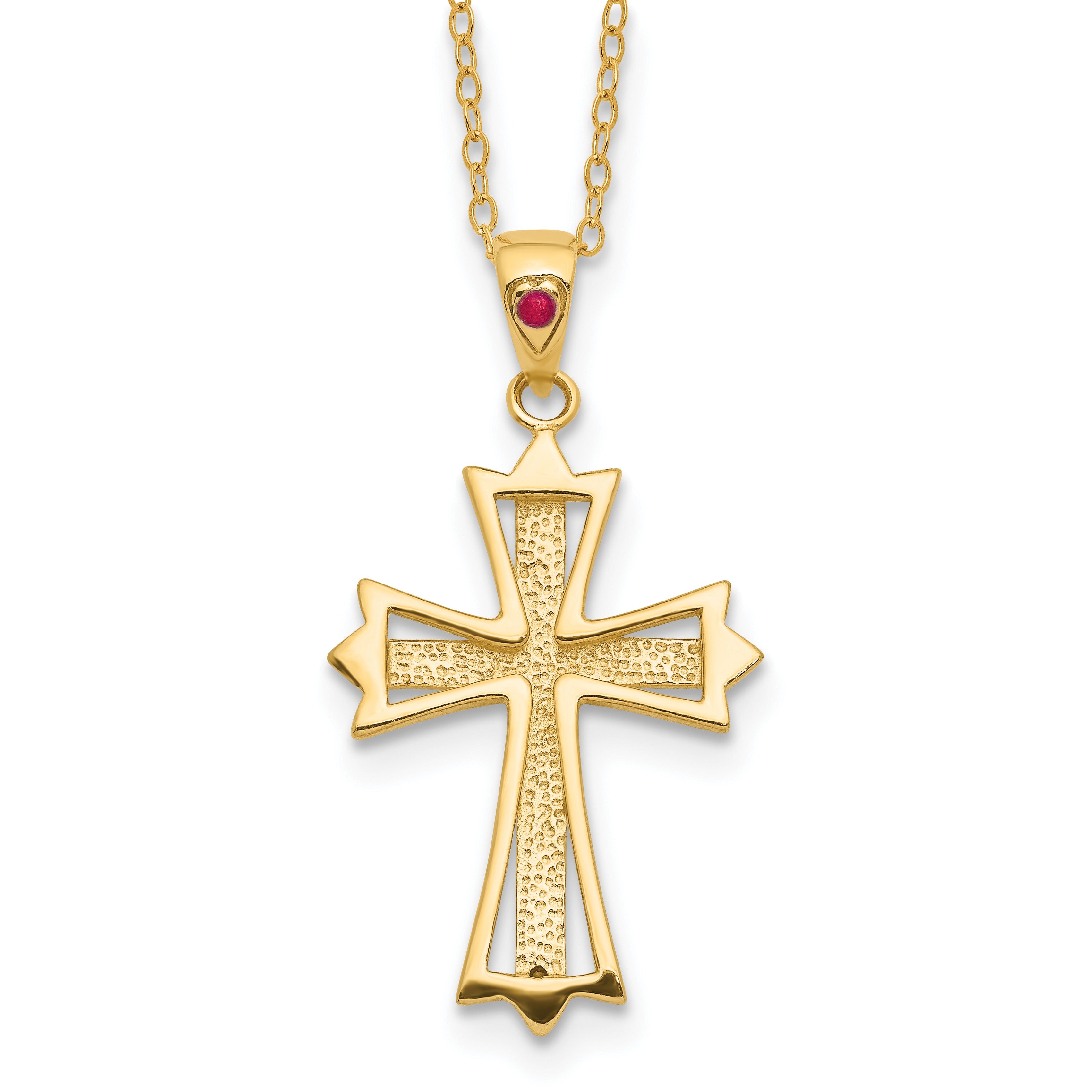 Silver Natural Diamond and Ruby Cross Necklace