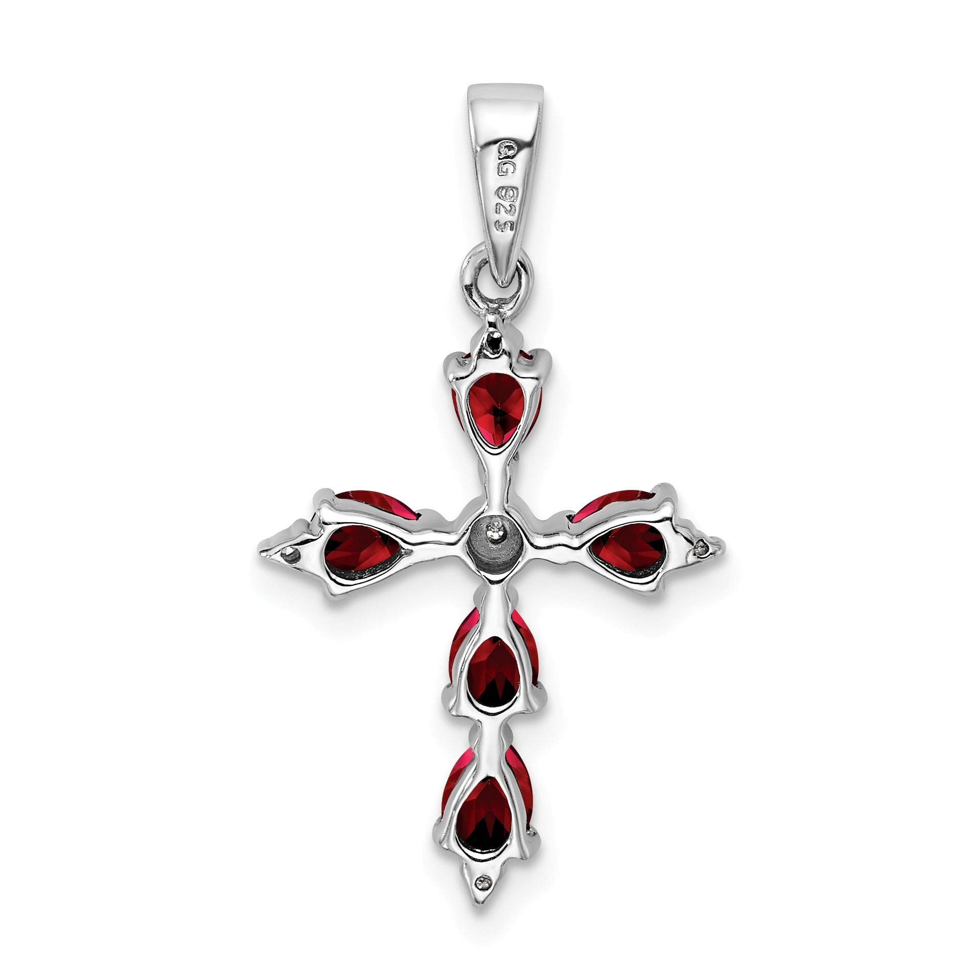 Silver Natural Garnet and Diamond Cross Pendant