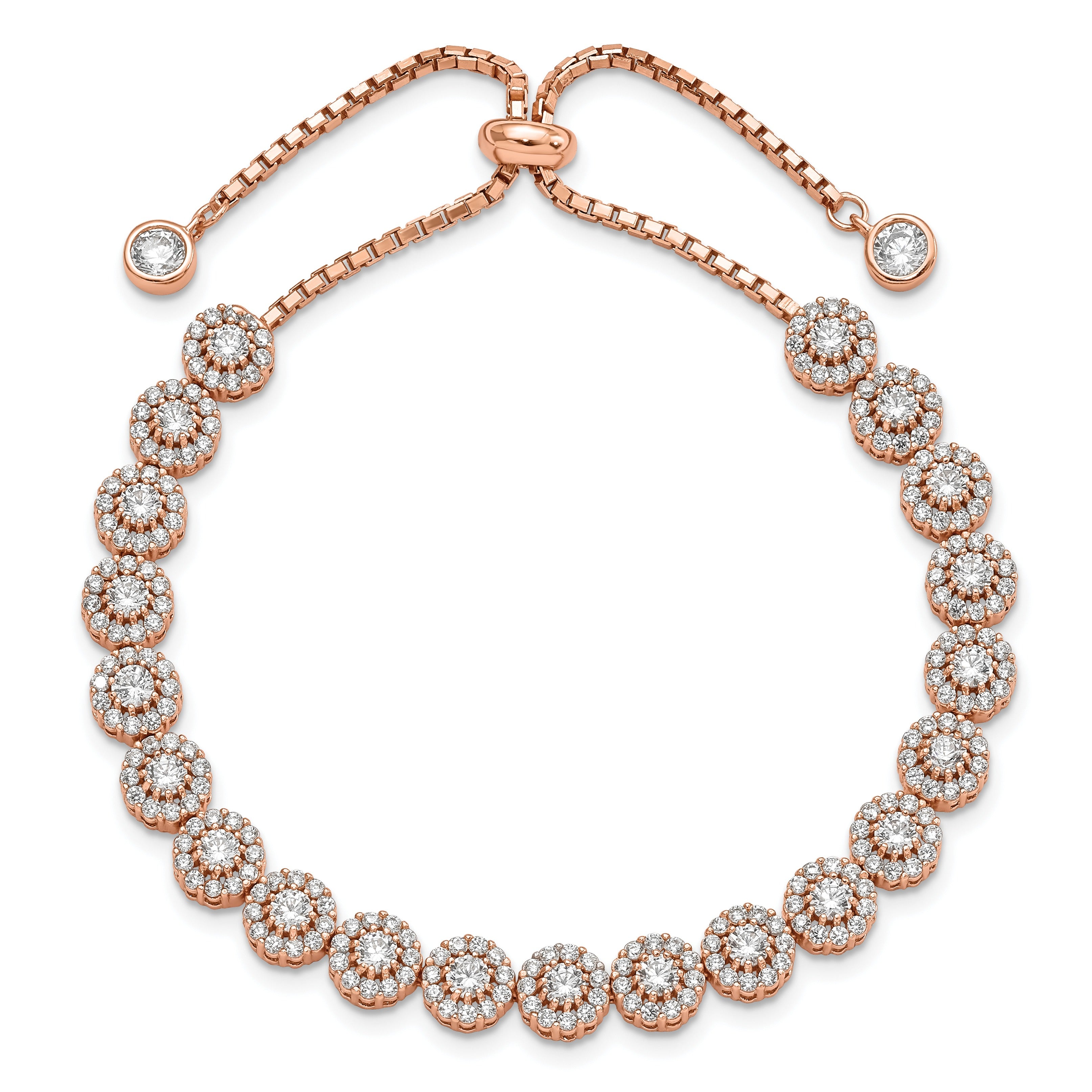 CZ Halo Adjustable Rose Gold Silver Bracelet