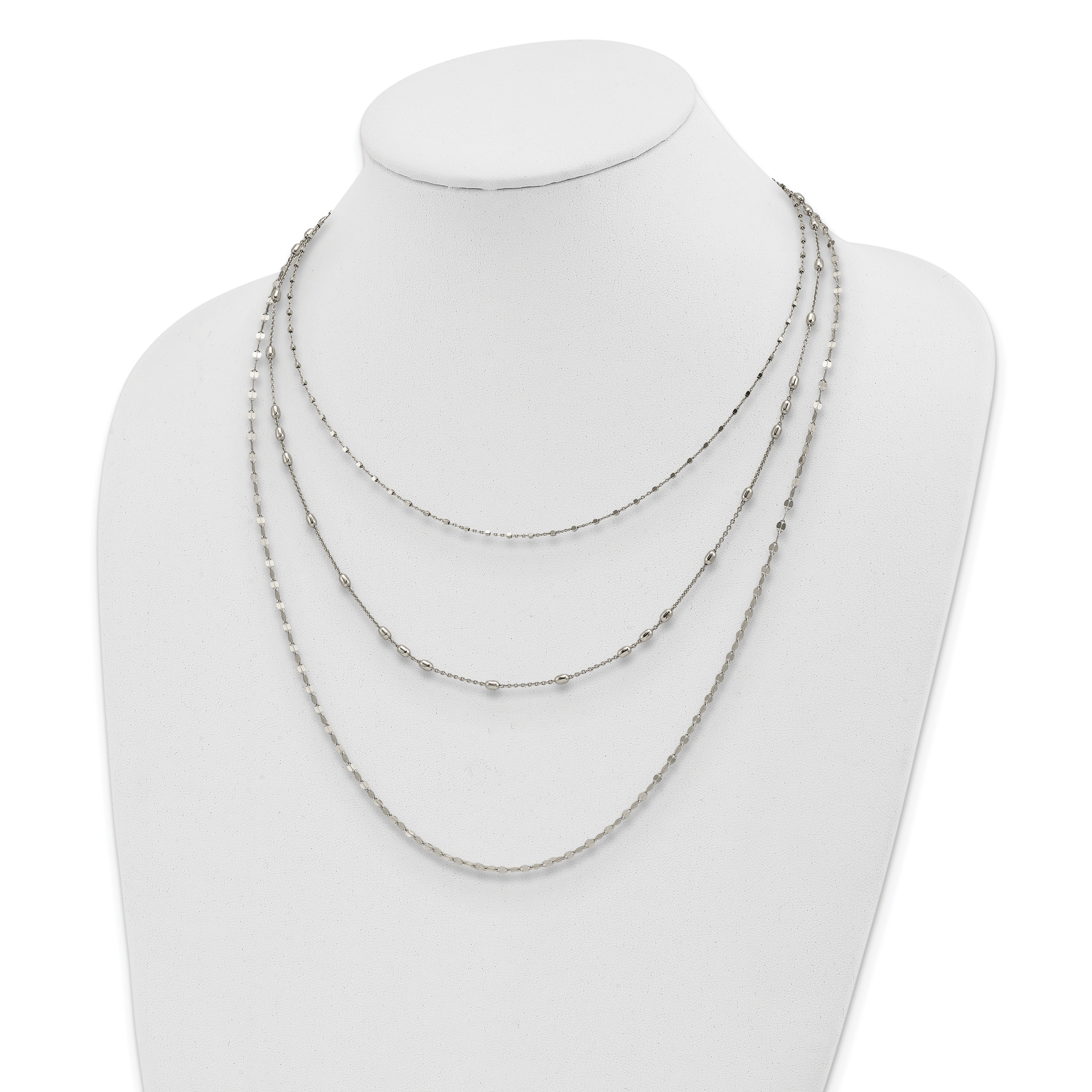 Round Beaded Sterling Silver Rhodium-Plated Layered Necklace