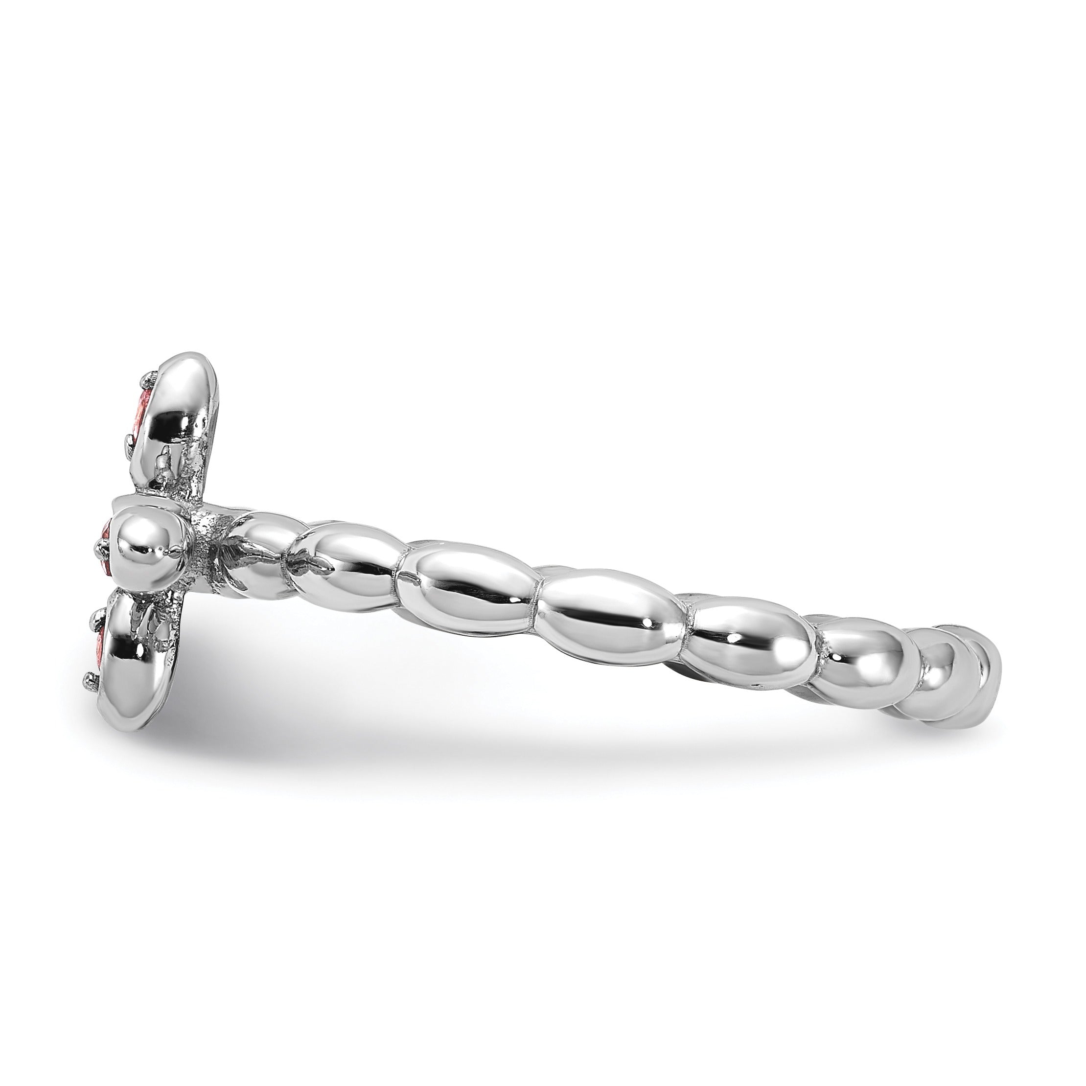 Silver Stackable Natural Pink Tourmaline Cross Ring