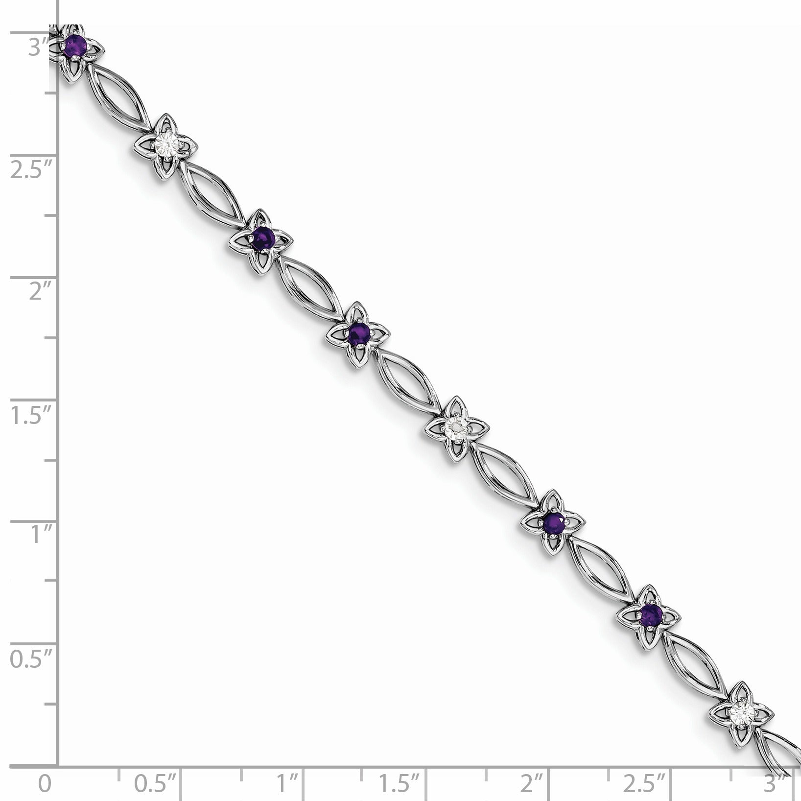Natural Diamond Amethyst Flower Bracelet Silver