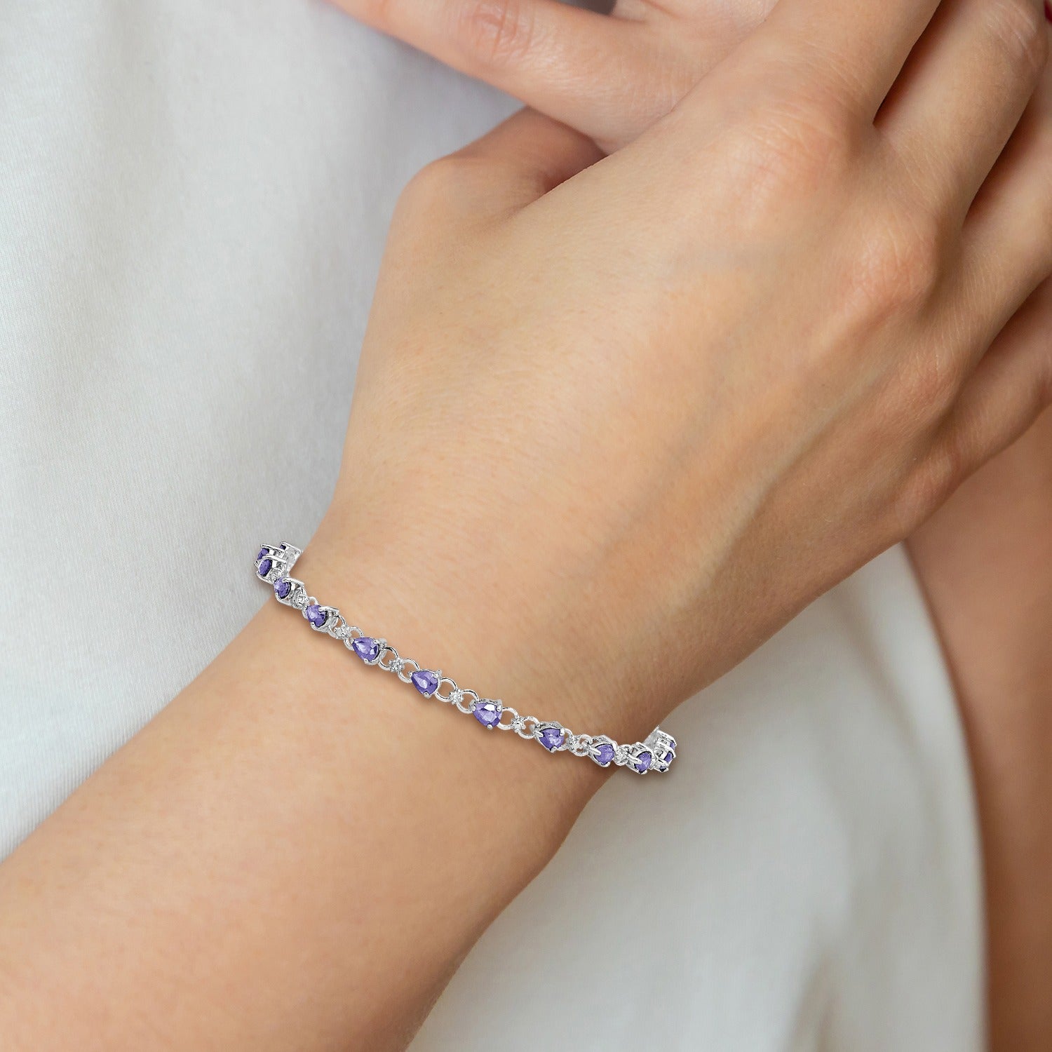 Natural Diamond and Tanzanite Link Bracelet Silver