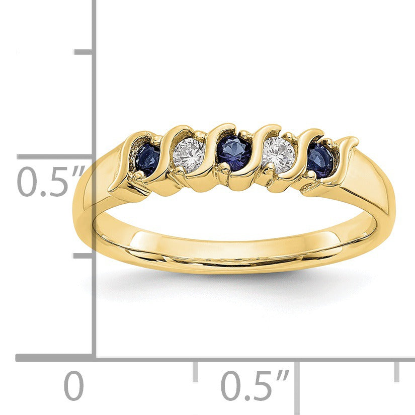 Round Sapphire Diamond Prong 10K Gold Five Stone Ring