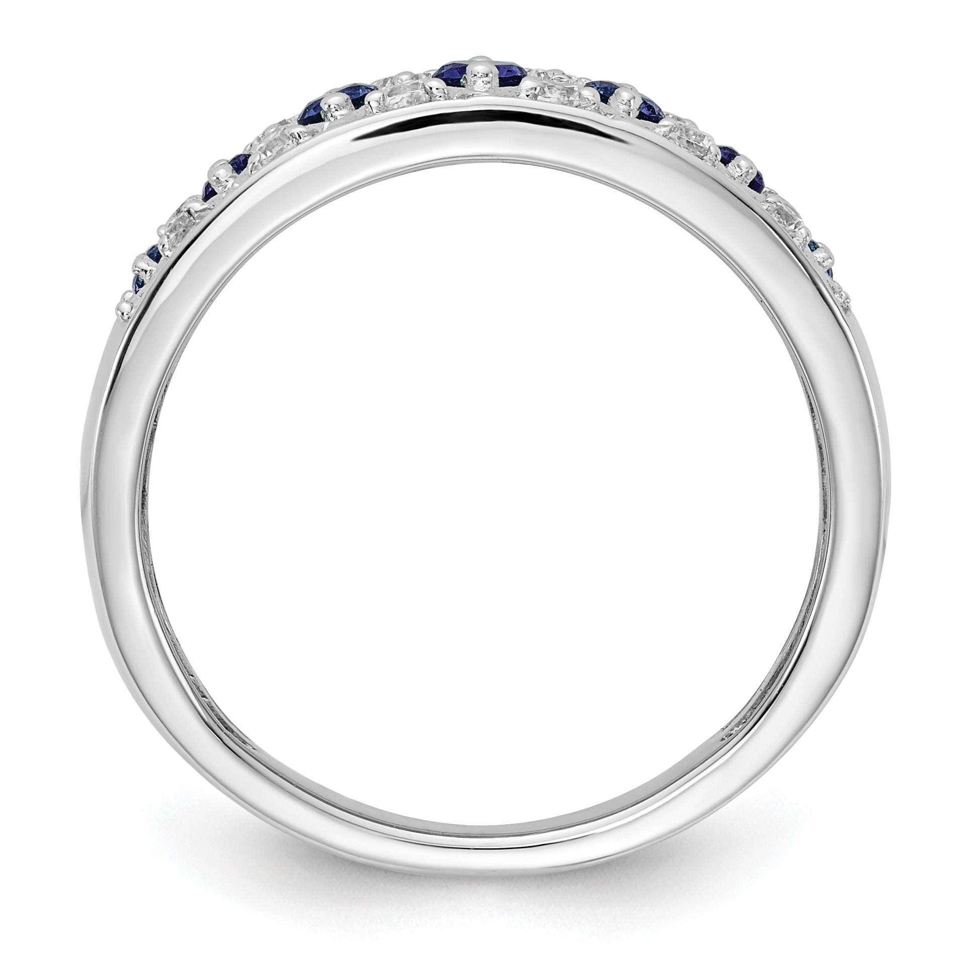 0.19 Ct Round Blue Sapphire And Diamond Prong 14K White Gold Eternity Band Ring