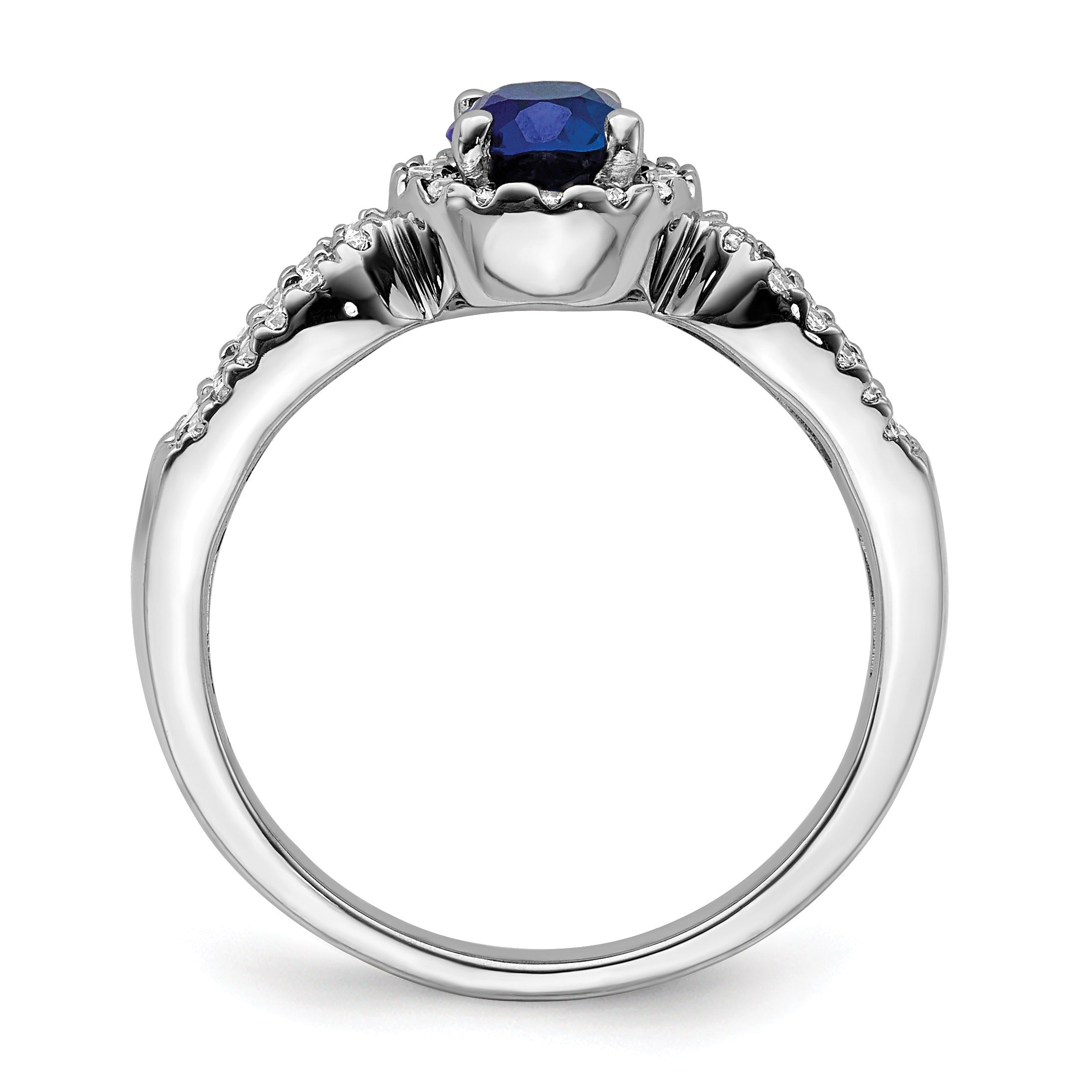 1.38 Ct Oval Blue Created Sapphire With Diamond Prong 14K Gold Engagement Halo Pave Ring