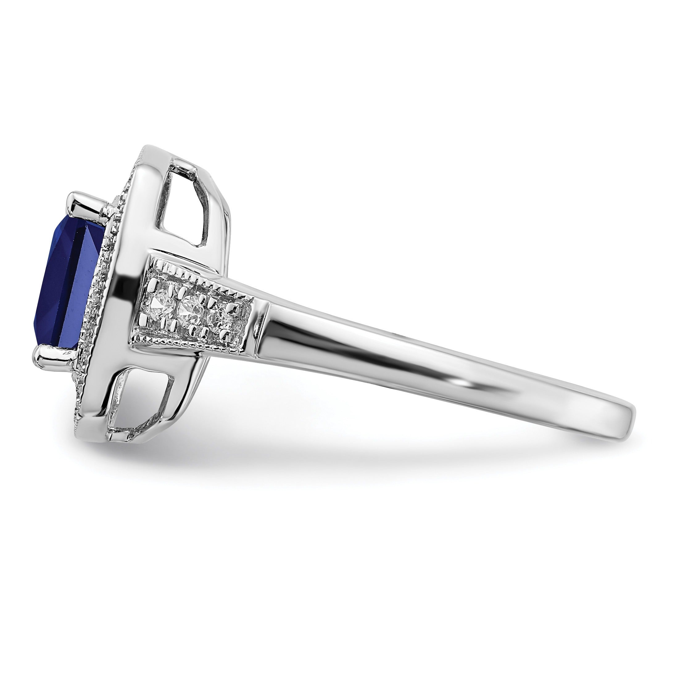 1.31 Ct Cushion Blue Lab Created Sapphire and Diamond Prong 14K White Gold Halo Ring