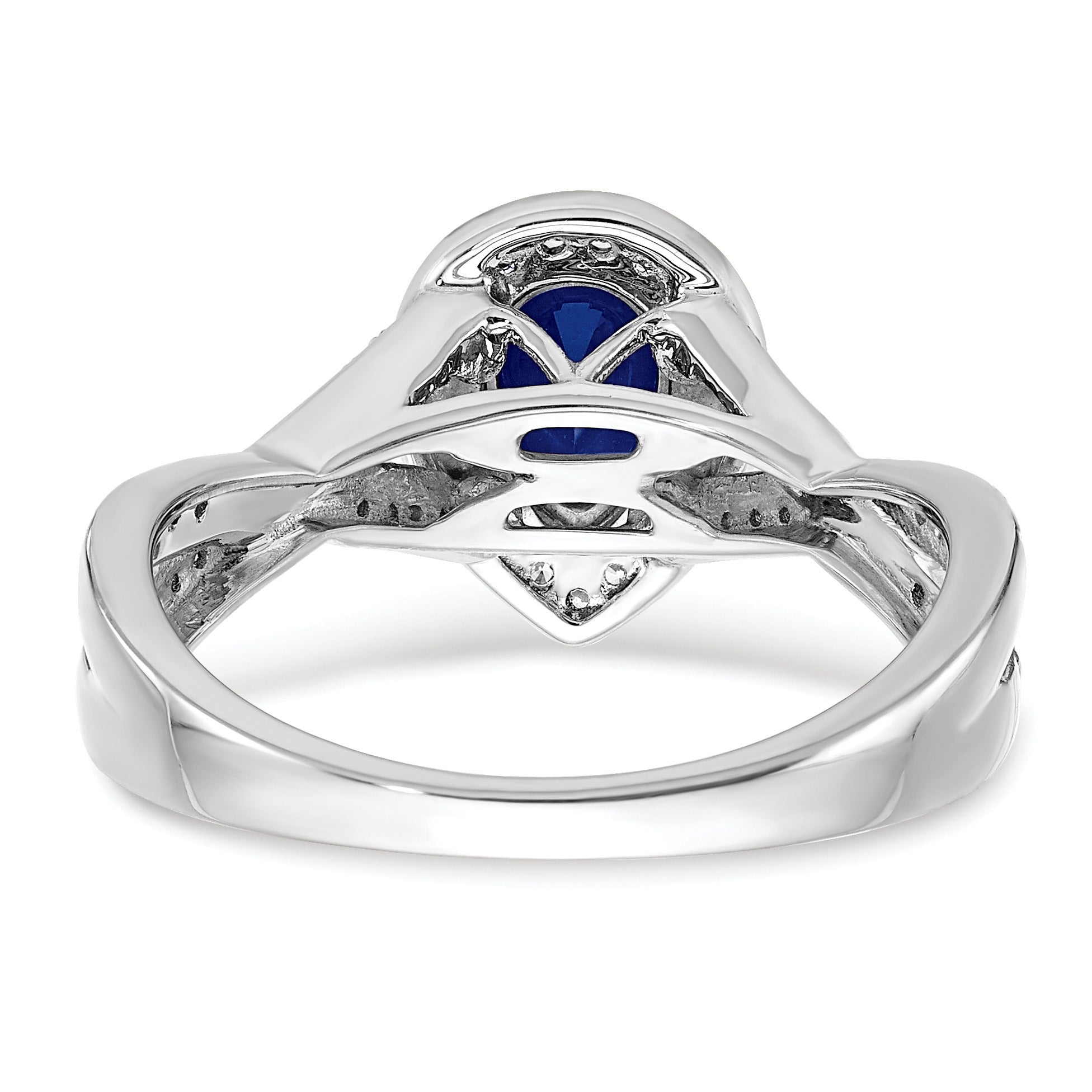0.74 Ct Pear Blue Created Sapphire & Diamond Prong 14K White Gold Twisted Halo Ring