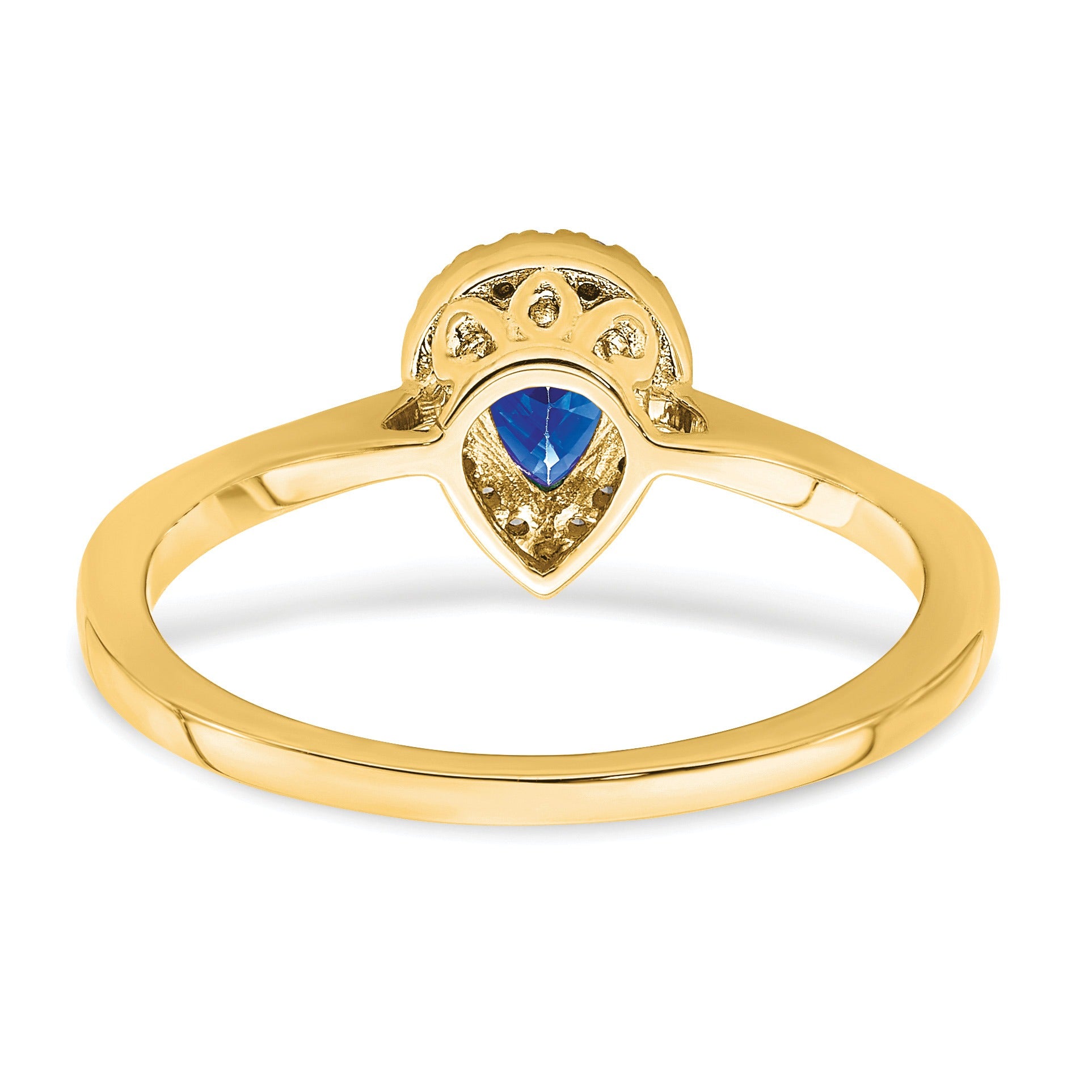 0.5 Ct Pear Blue Sapphire and Diamond 14K Gold Halo Teardrop Ring