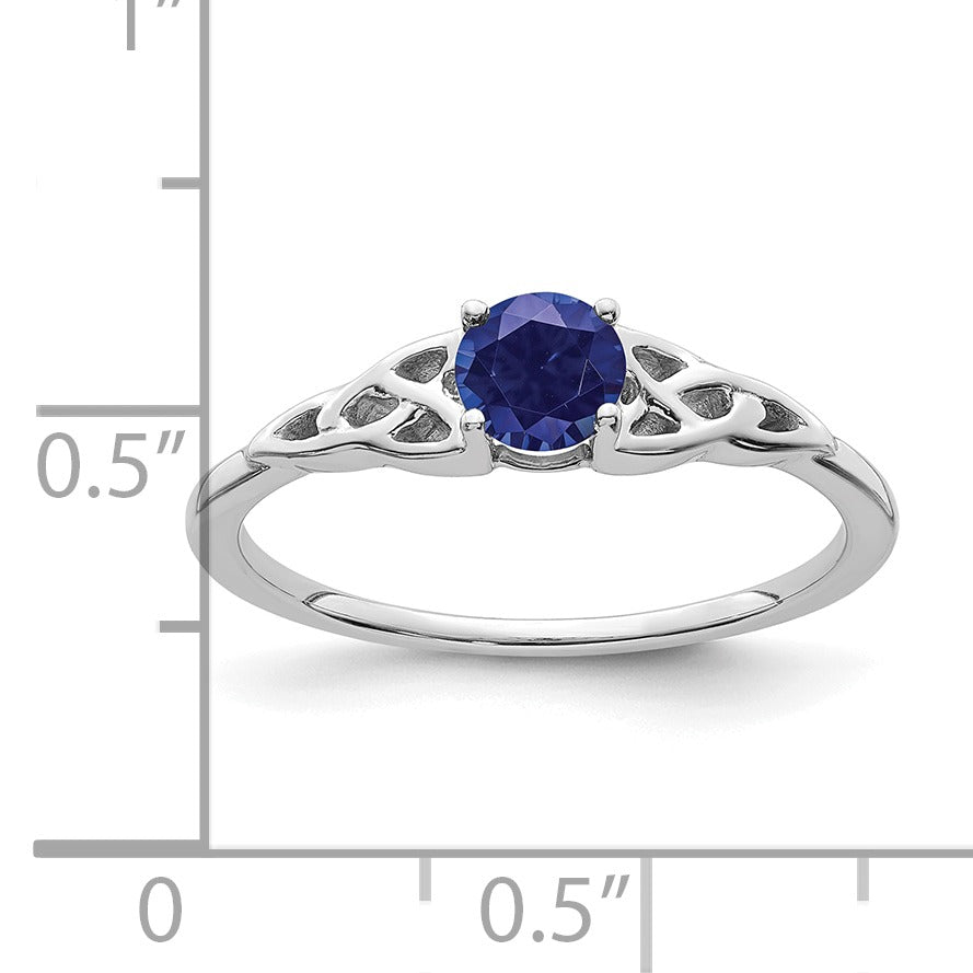 0.33 Ct Round Blue Lab Created Sapphire Prong 14K White Gold Celtic Knot Solitaire Ring