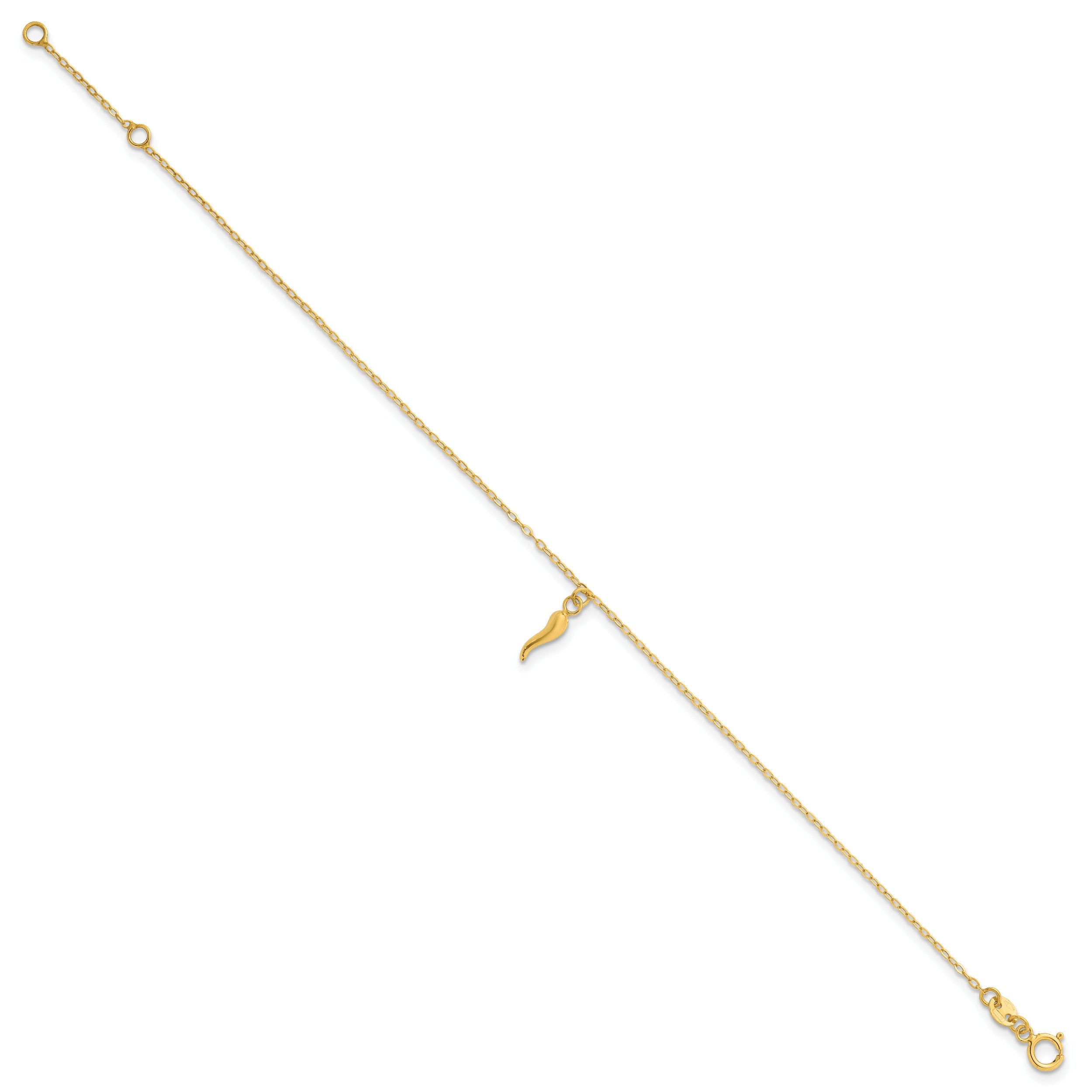 Italian Horn Dangle 6.5 inch Bracelet 14k Yellow Gold