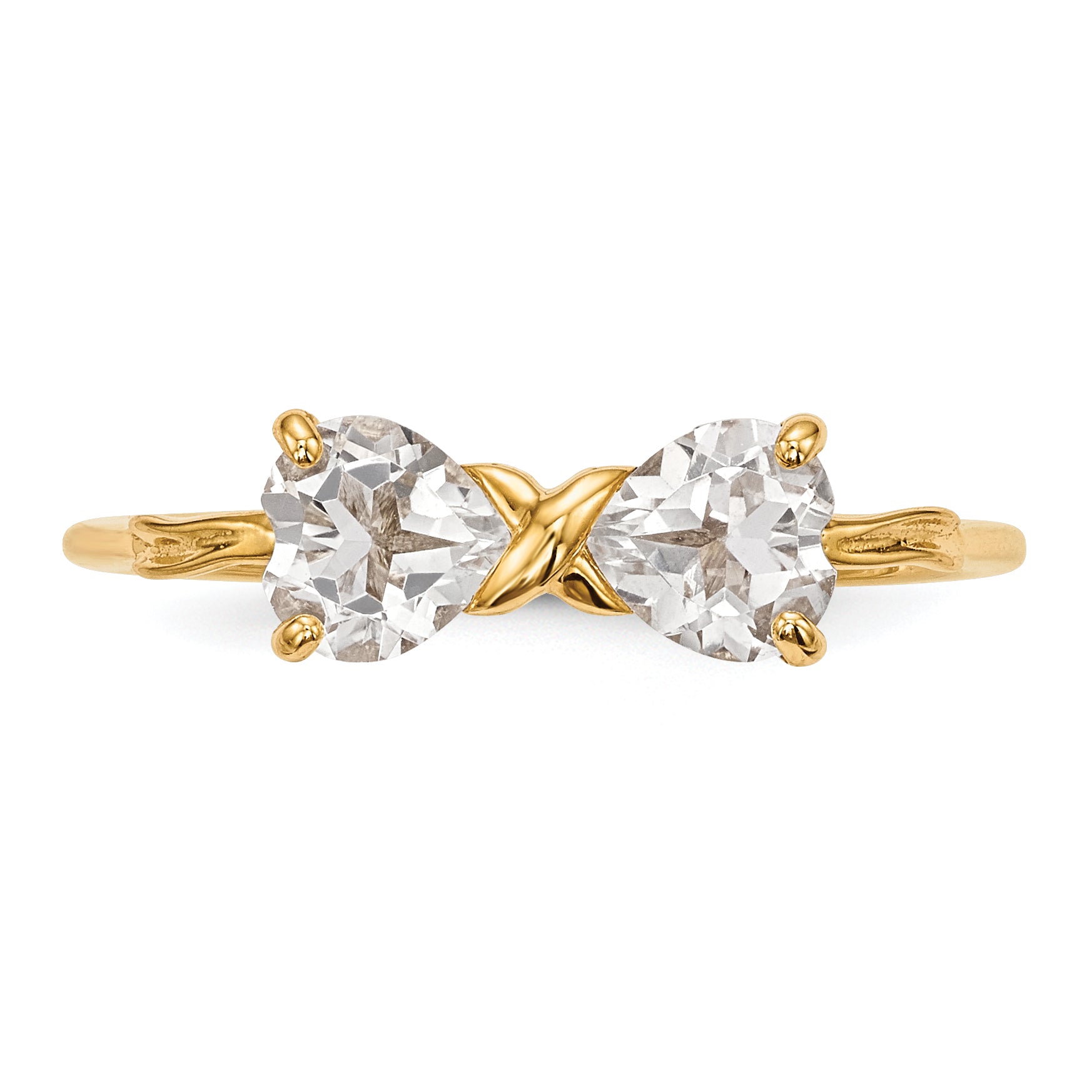 14k Yellow Gold Bow Dual Heart Birthstone Ring