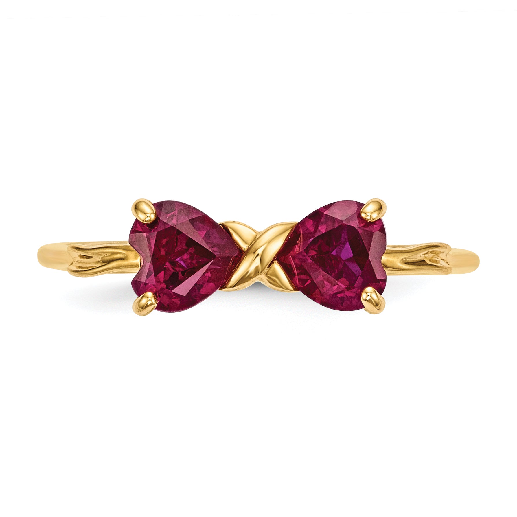 14k Yellow Gold Bow Dual Heart Birthstone Ring