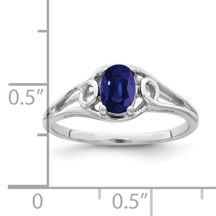 0.65 Ct Oval Blue Sapphire Prong 14K White Gold Solitaire Swirl Band Ring