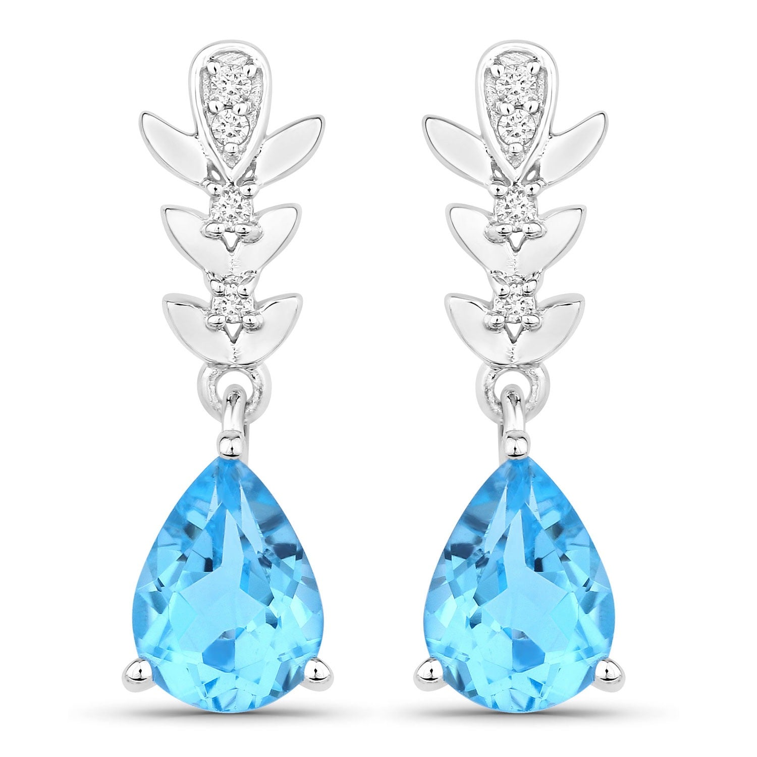 Genuine Swiss Blue Topaz and Lab Diamond Earrings Silver
