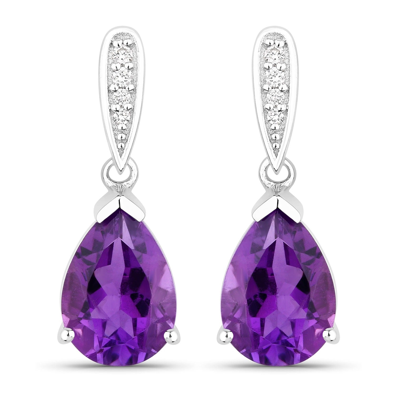 Genuine Amethyst and Lab Grown Diamond Silver Earrings