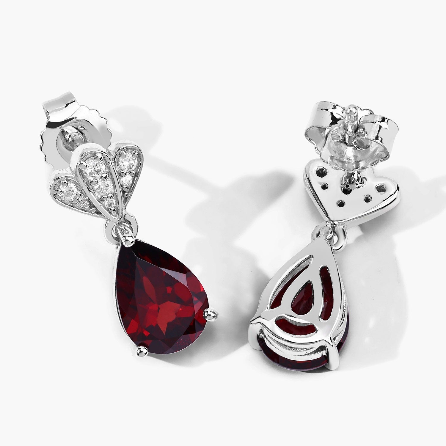 Genuine Mozambique Garnet and Lab Diamond Silver Earrings