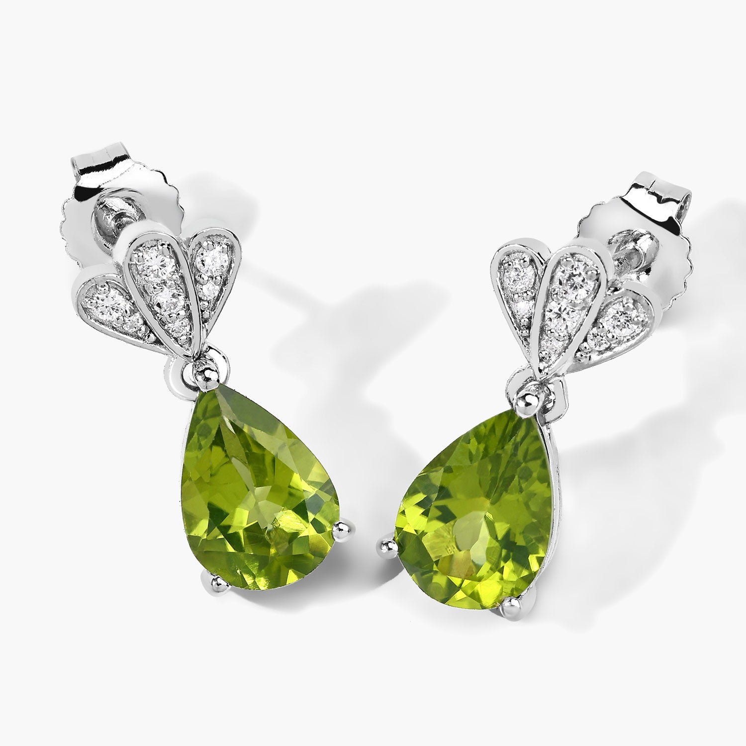 Genuine Peridot and Lab Grown Diamond Silver Earrings