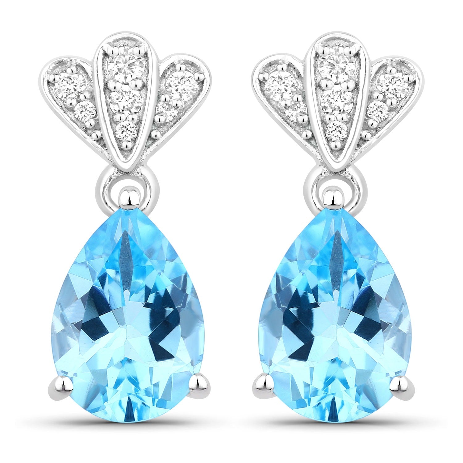 Genuine Swiss Blue Topaz and Lab Diamond Earrings Silver