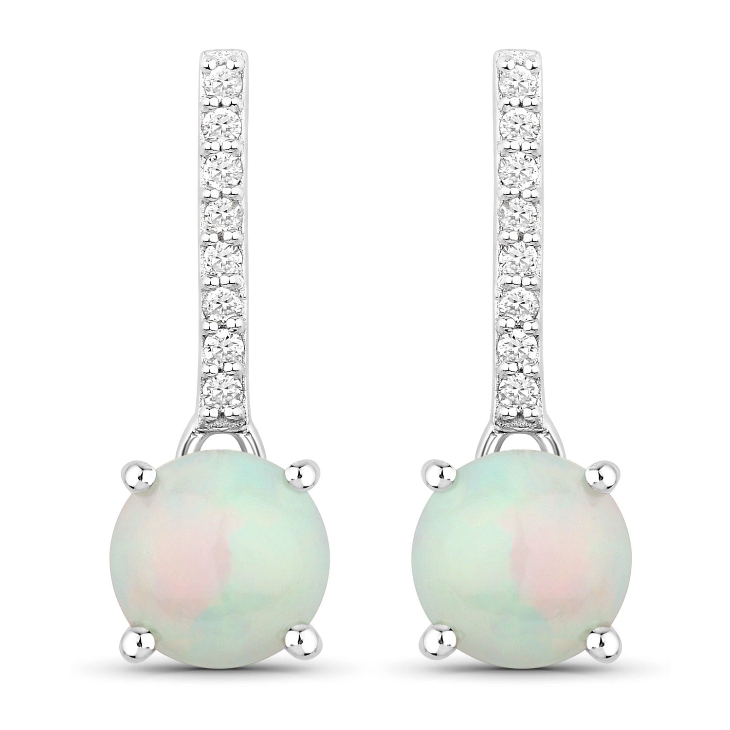 Genuine Ethiopian Opal Lab Grown Diamond Silver Drop Earrings