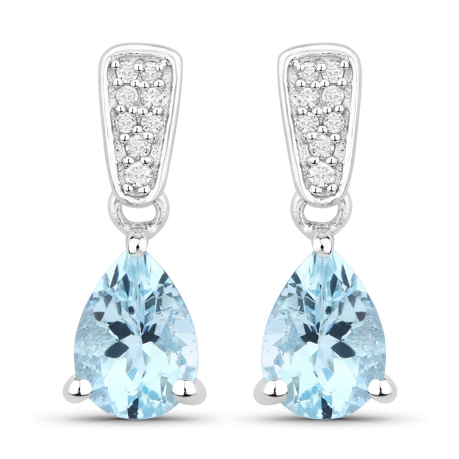 Genuine Aquamarine Lab Diamond Silver Drop Earrings