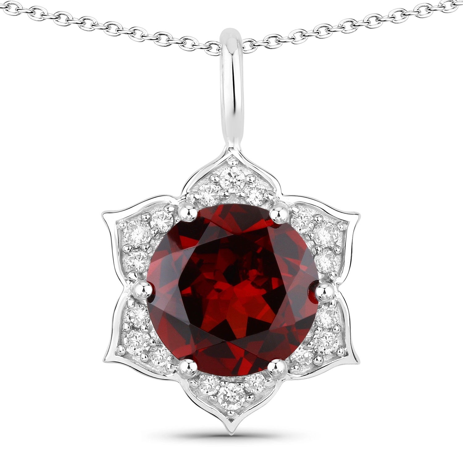 2.38 Ct Genuine Mozambique Garnet and Lab Diamond Silver Star Necklace