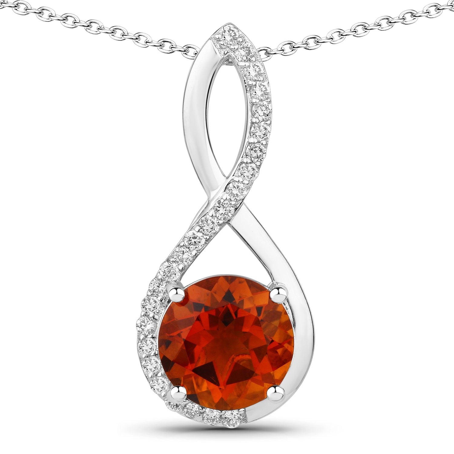 2.44 Ct Genuine Madeira Citrine and Lab Grown Diamond Silver Infinity Necklace