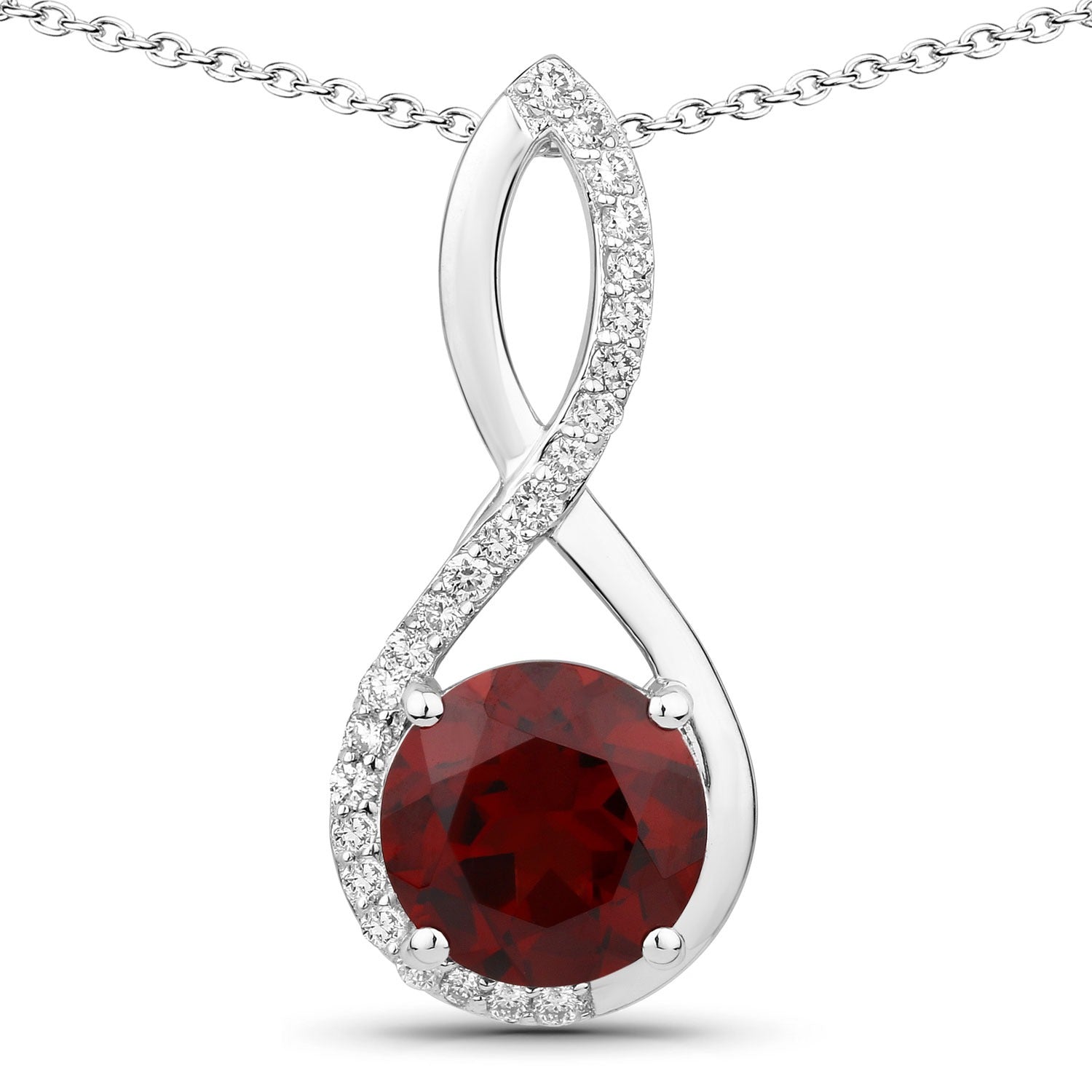 3.49 Ct Genuine Mozambique Garnet and Lab Diamond Silver Infinity Necklace