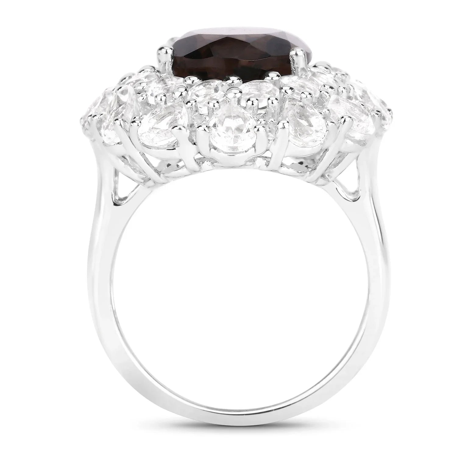Sterling Silver Smokey Quartz Double Halo Ring