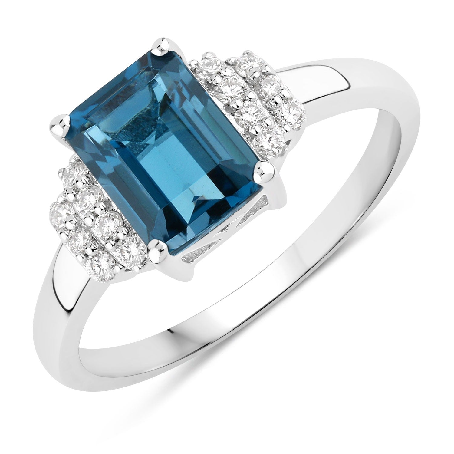 1.74 Ct Genuine London Blue Topaz and Lab Diamond Sterling Silver Cocktail Ring Fine Color Jewels