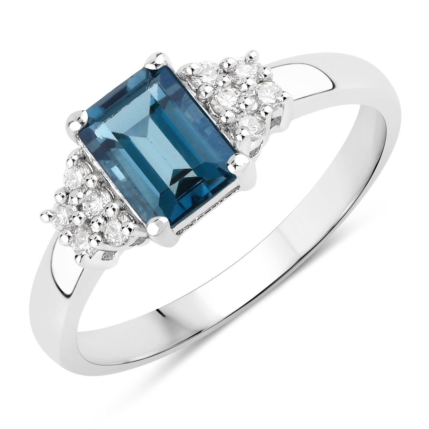 1.22 Ct Genuine London Blue Topaz and Lab Diamond Silver Octagon Cocktail Ring Fine Color Jewels