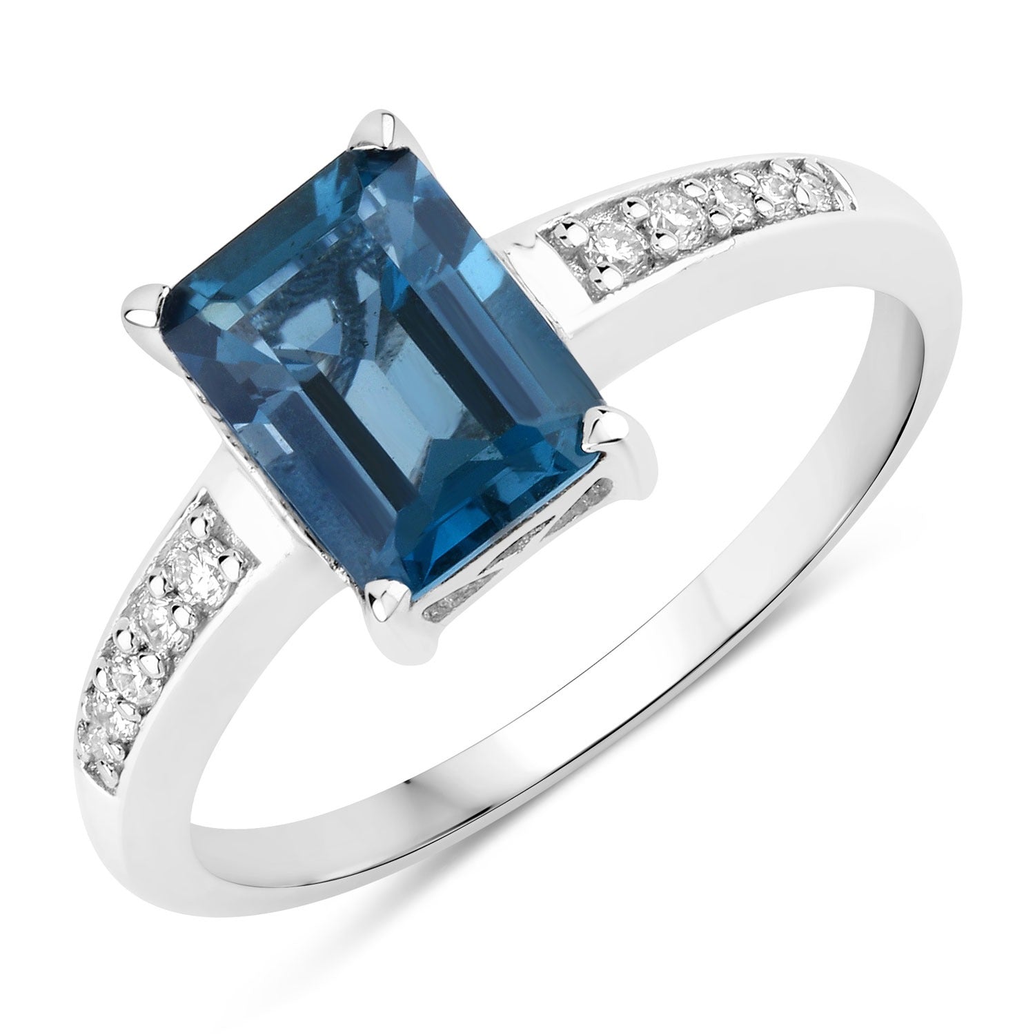 1.69 Ct Genuine London Blue Topaz and Lab Diamond Silver Octagon Bridge Ring Fine Color Jewels