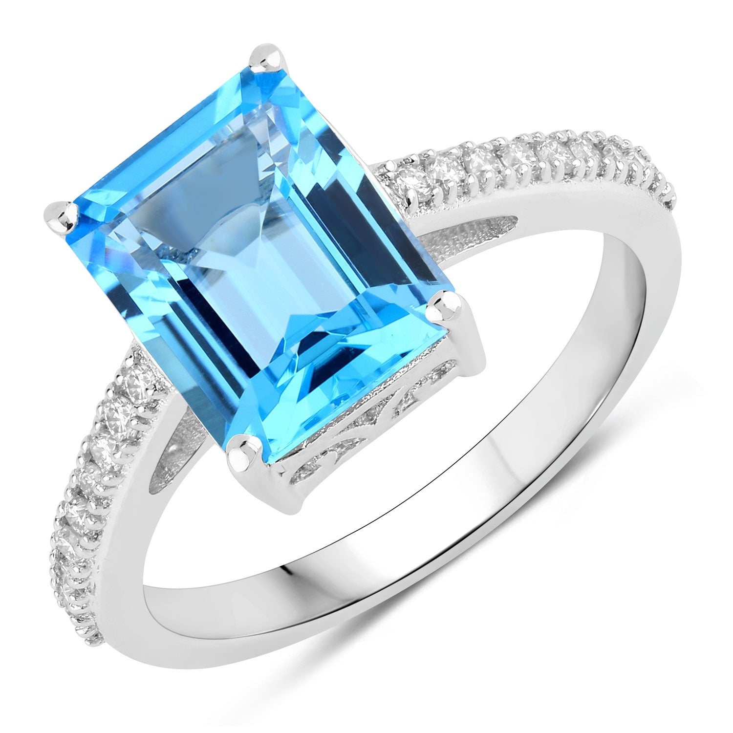 4.07 Ct Genuine Swiss Blue Topaz and Lab Diamond Silver Statement Pave Bridge Ring Fine Color Jewels