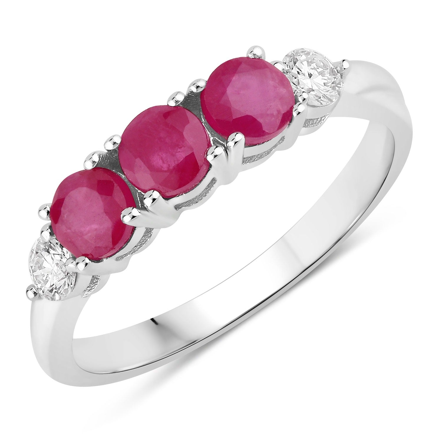 1.03 Ct Genuine Mozambique Ruby and Lab Diamond 5 Stone Ring Fine Color Jewels