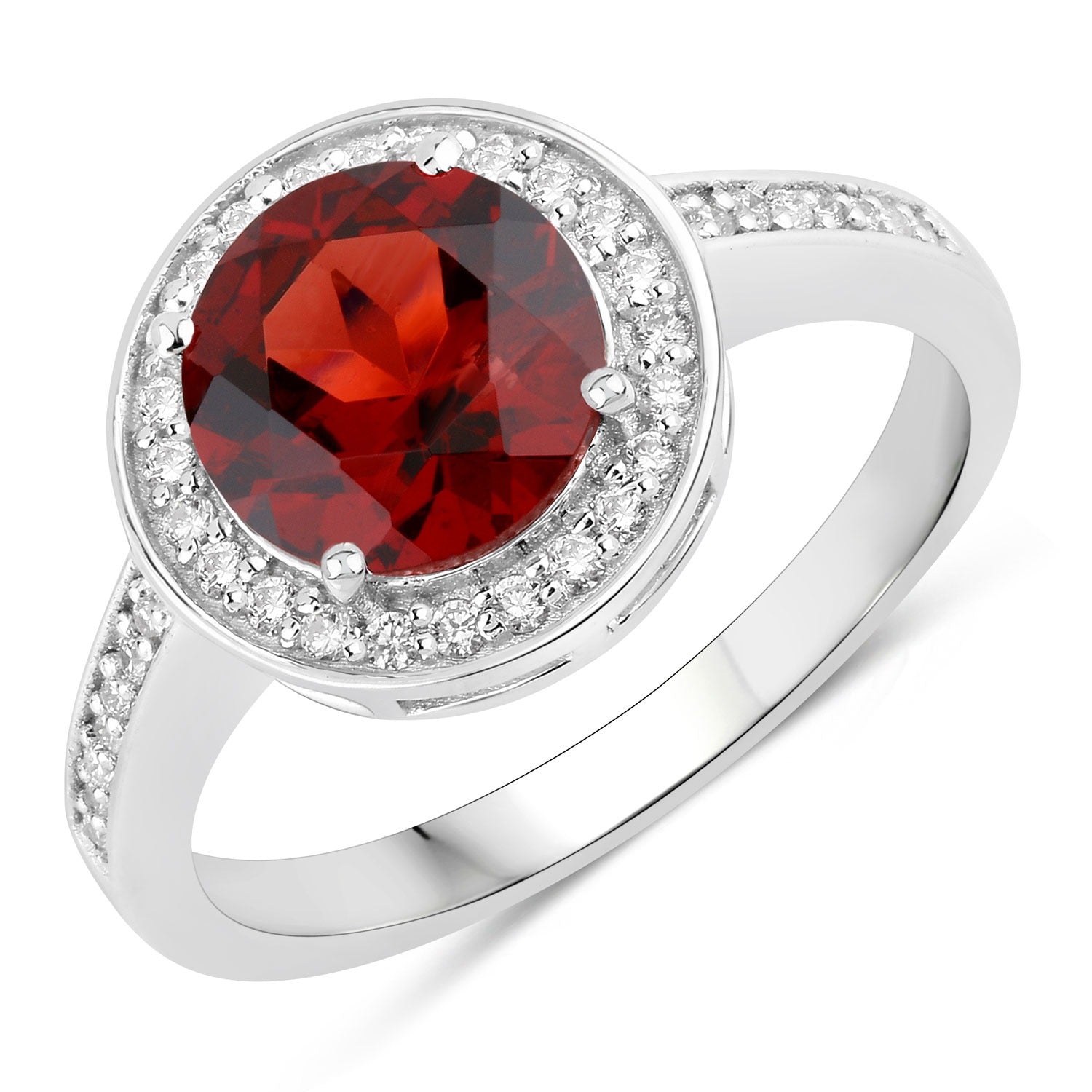 2.46 Ct Genuine Mozambique Garnet and Lab Diamond Silver Halo Ring