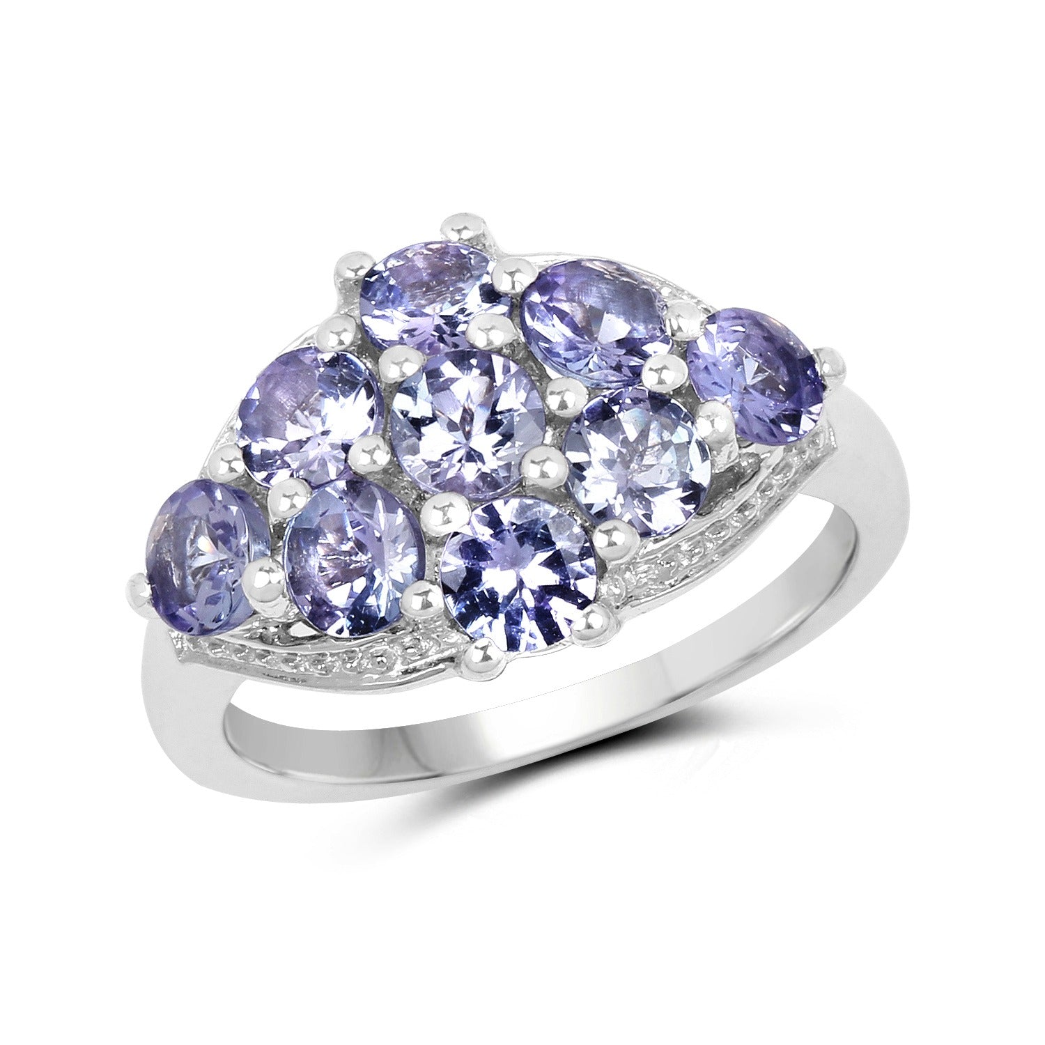 2.07 Ct Round Violet Tanzanite Prong Silver Cluster Ring