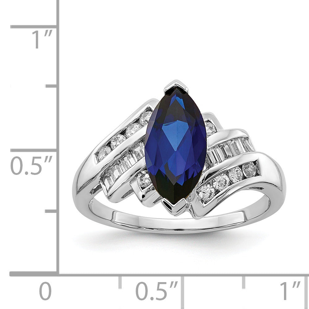 Marquise Blue Lab Created Sapphire Prong Sterling Silver Bypass Statement Ring