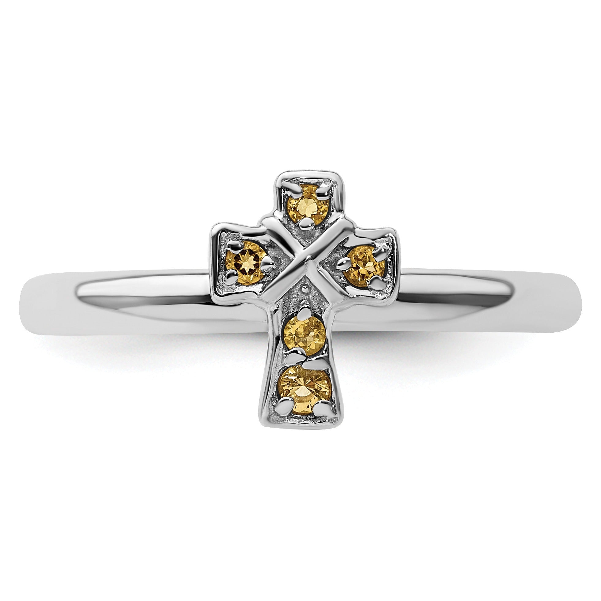 Natural Citrine Silver Stackable Cross Ring