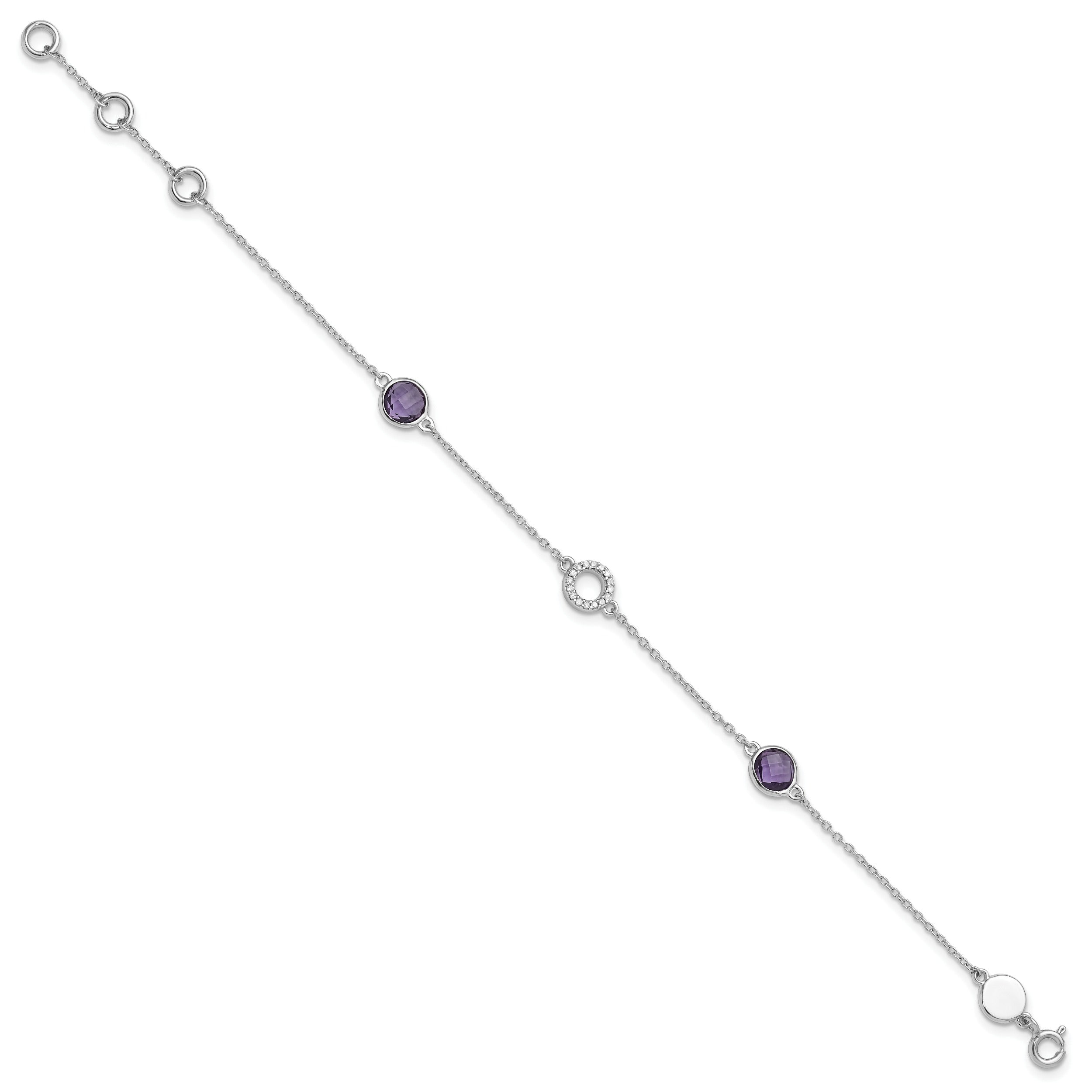 Natural Diamond and Amethyst Circle Bracelet Silver